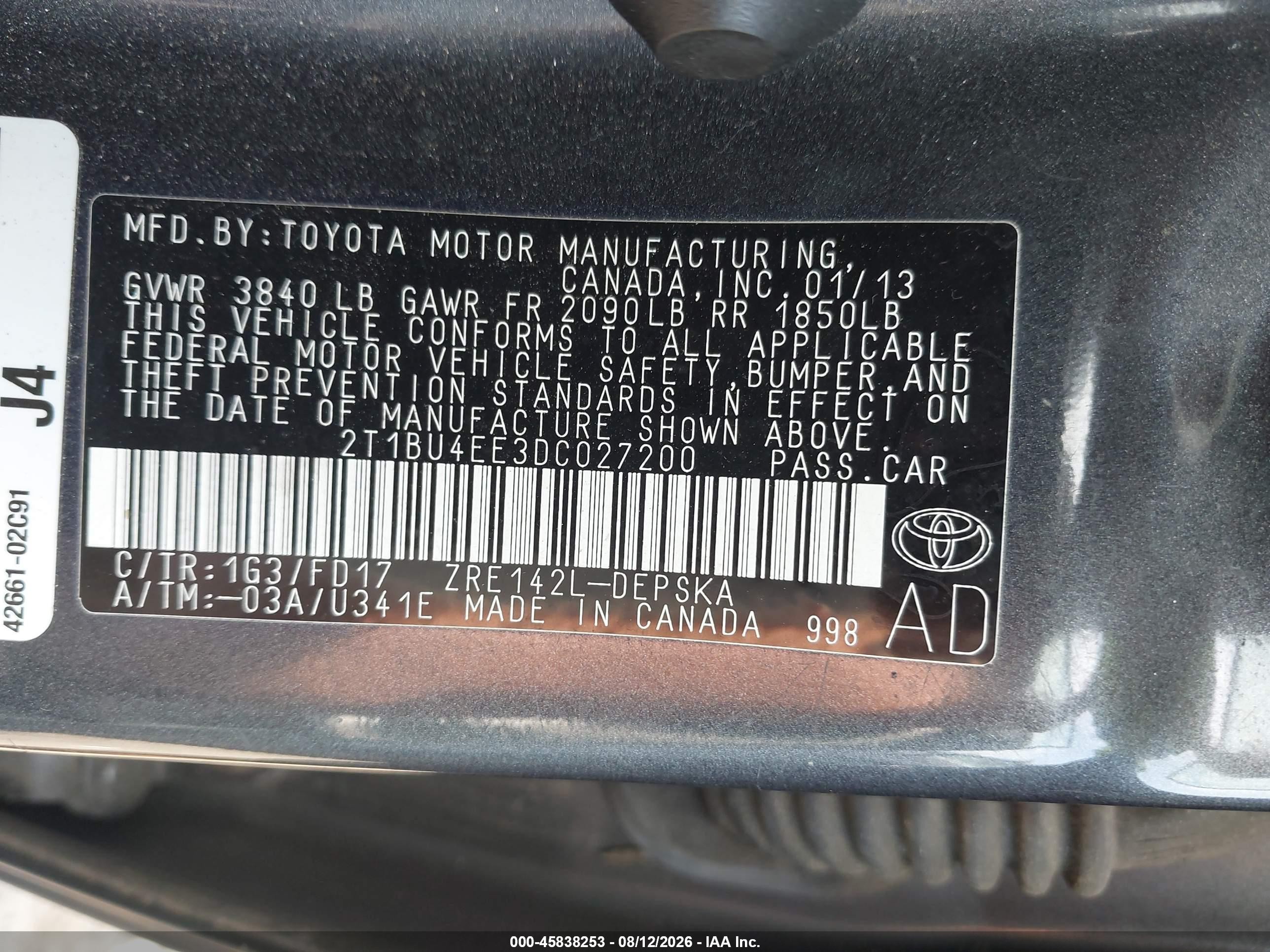2013 Toyota Corolla S Gray vin: 2T1BU4EE3DC027200