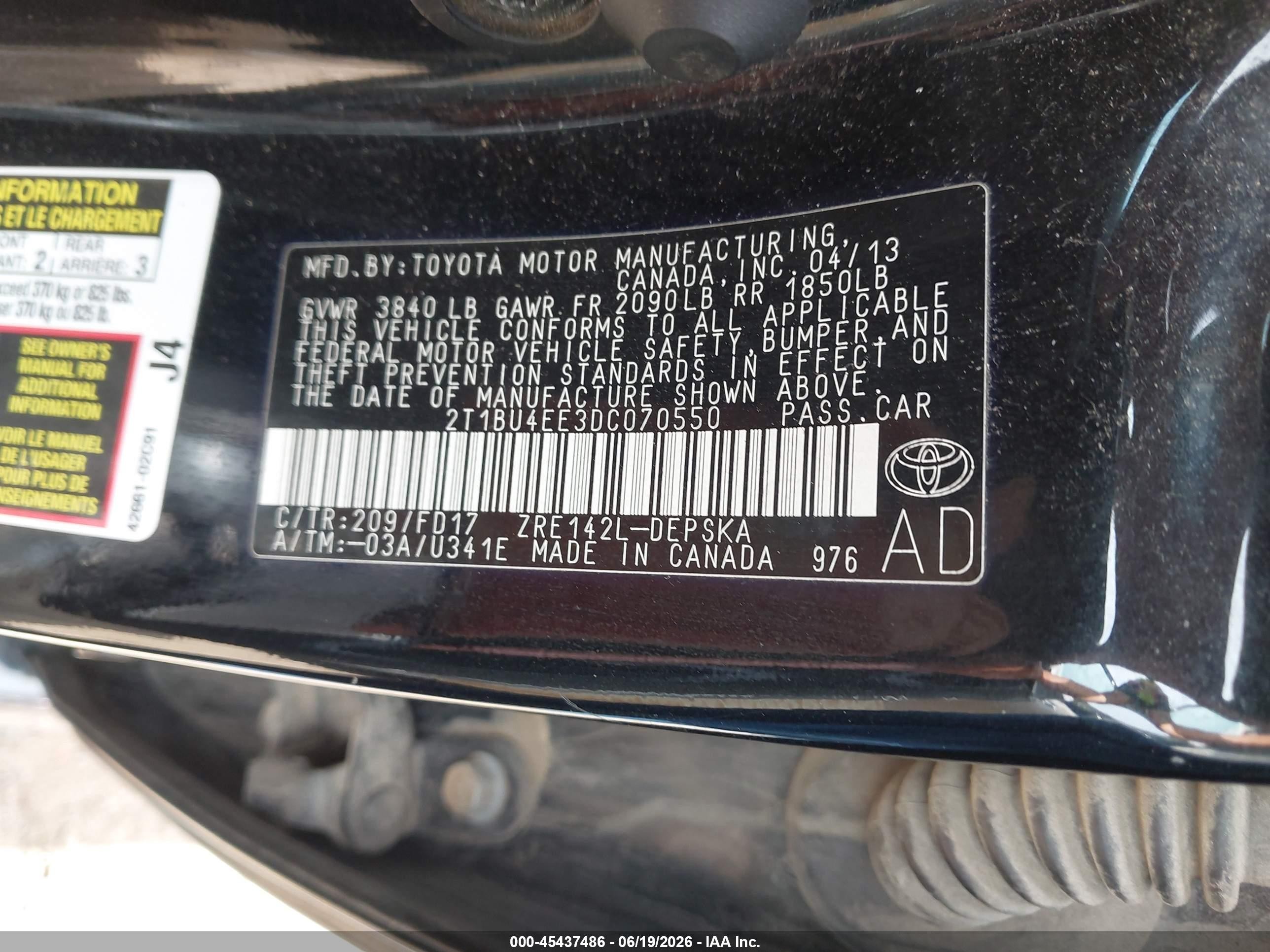 2013 Toyota Corolla S Black vin: 2T1BU4EE3DC070550