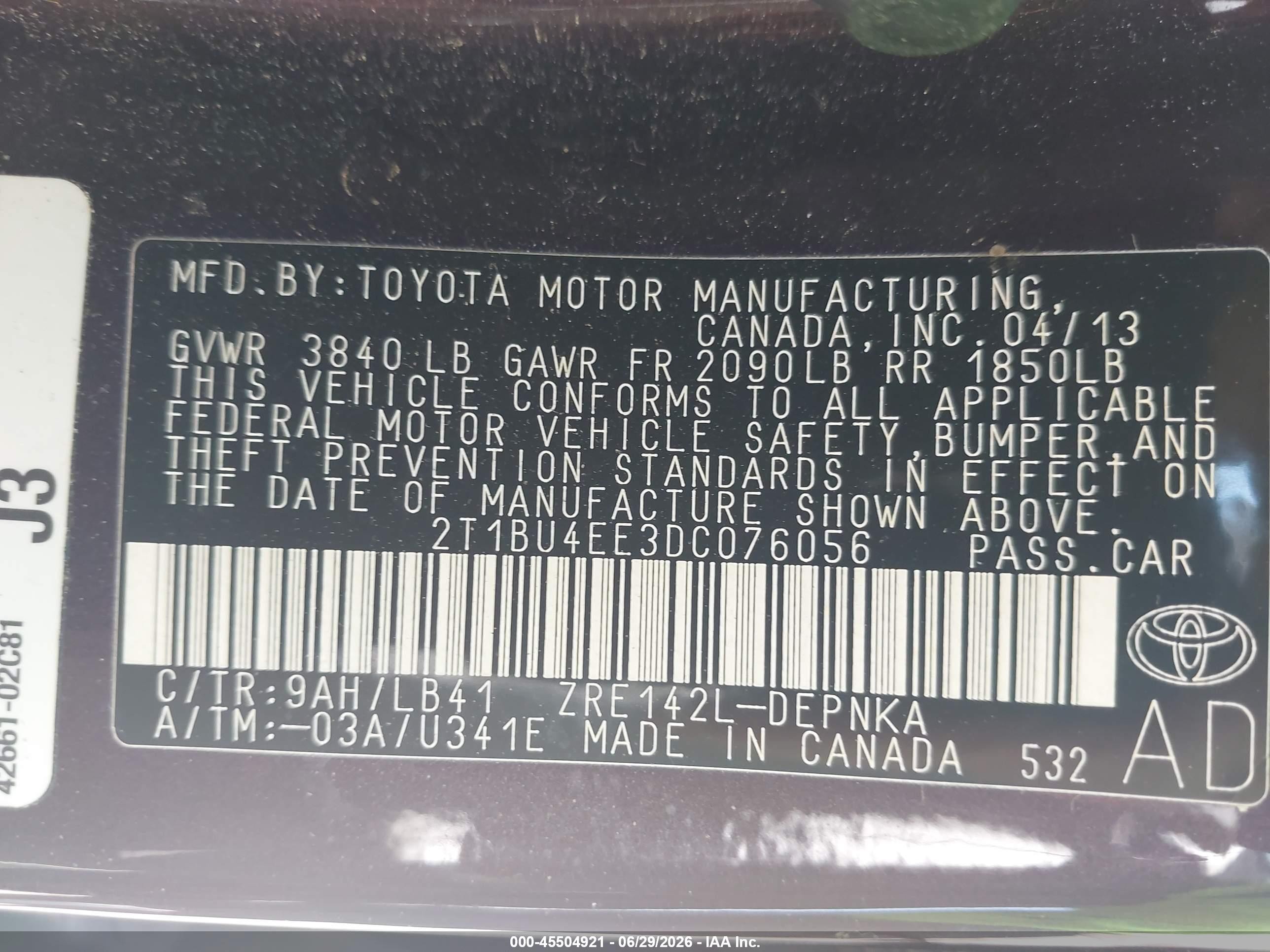 2013 Toyota Corolla Le Special Edition Purple vin: 2T1BU4EE3DC076056