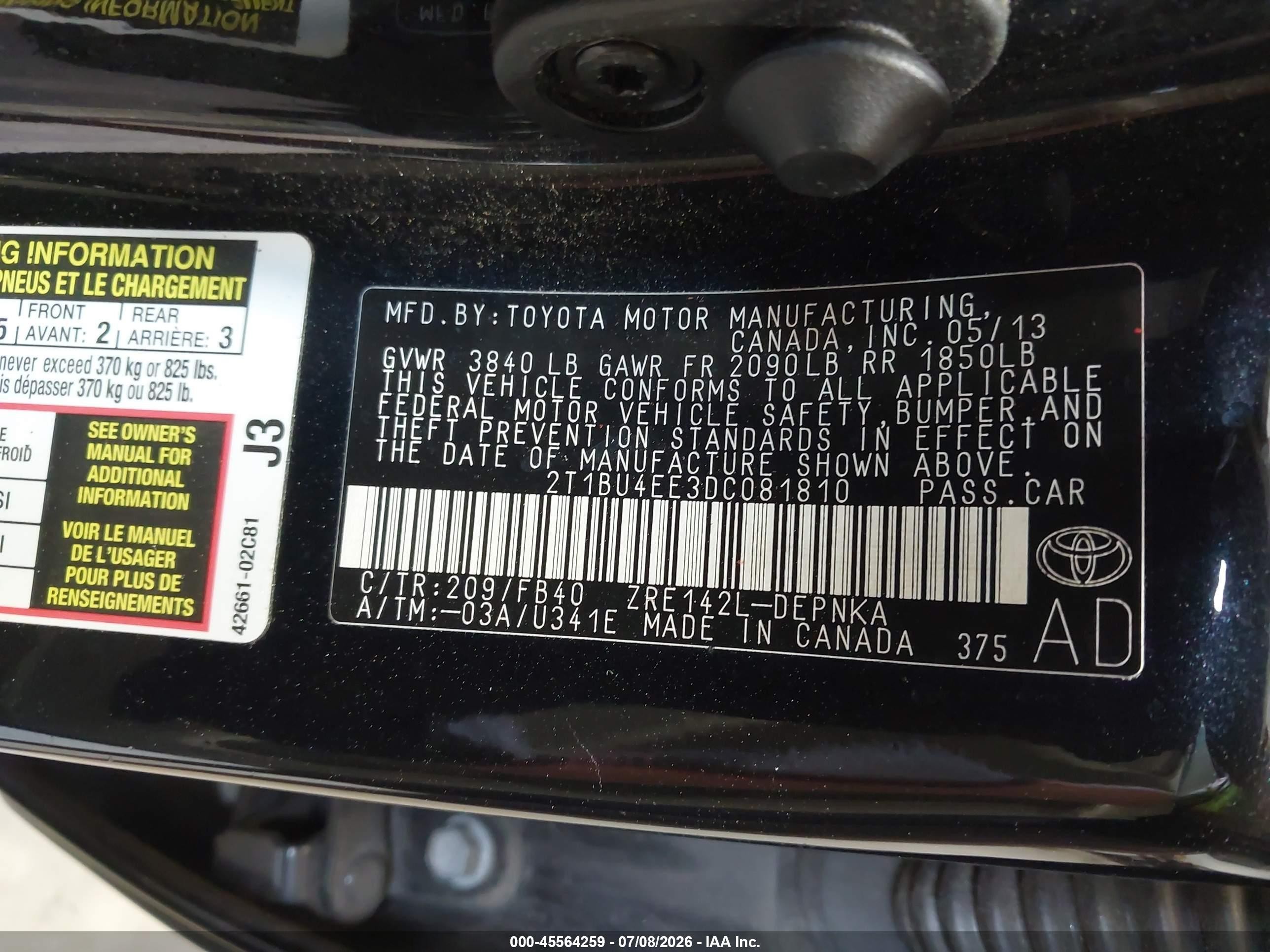 2013 Toyota Corolla Le Черный vin: 2T1BU4EE3DC081810