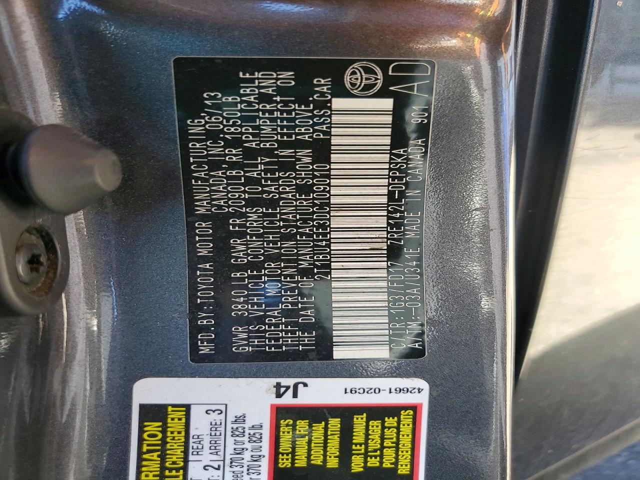 2013 Toyota Corolla S Charcoal vin: 2T1BU4EE3DC109010