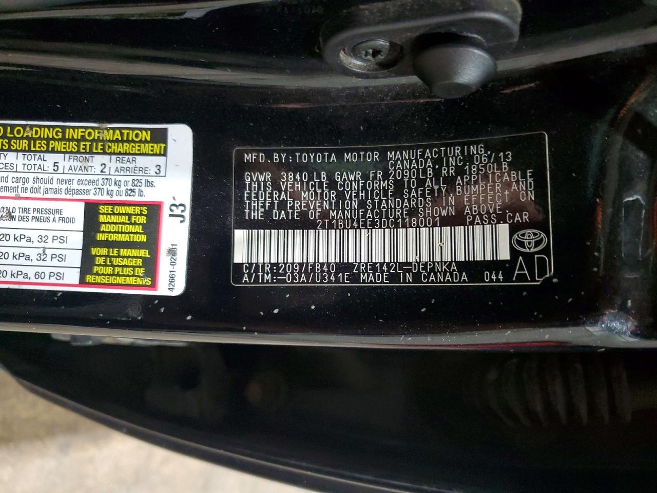 2013 Toyota Corolla Le Black vin: 2T1BU4EE3DC118001