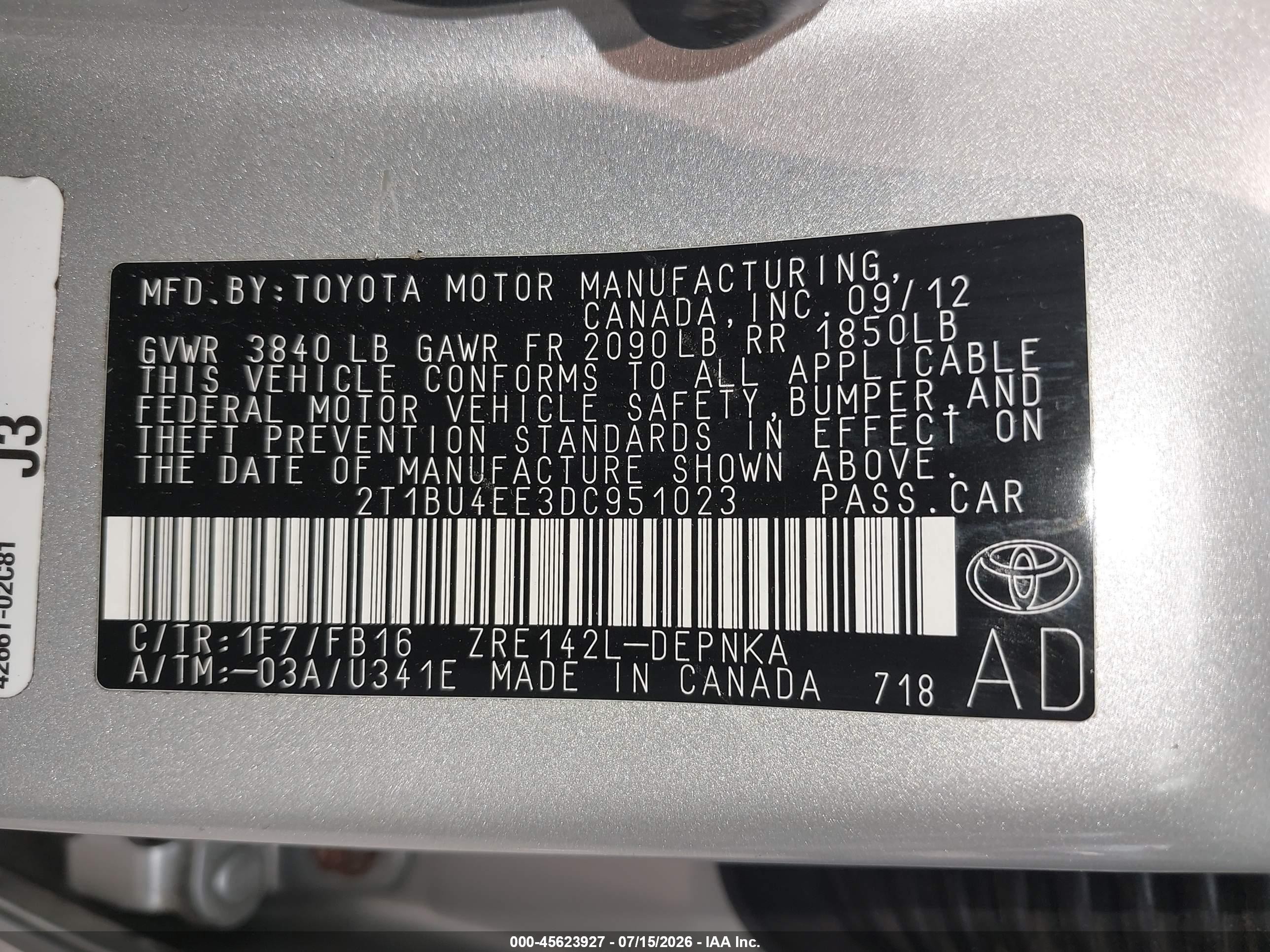 2013 Toyota Corolla Le Silver vin: 2T1BU4EE3DC951023