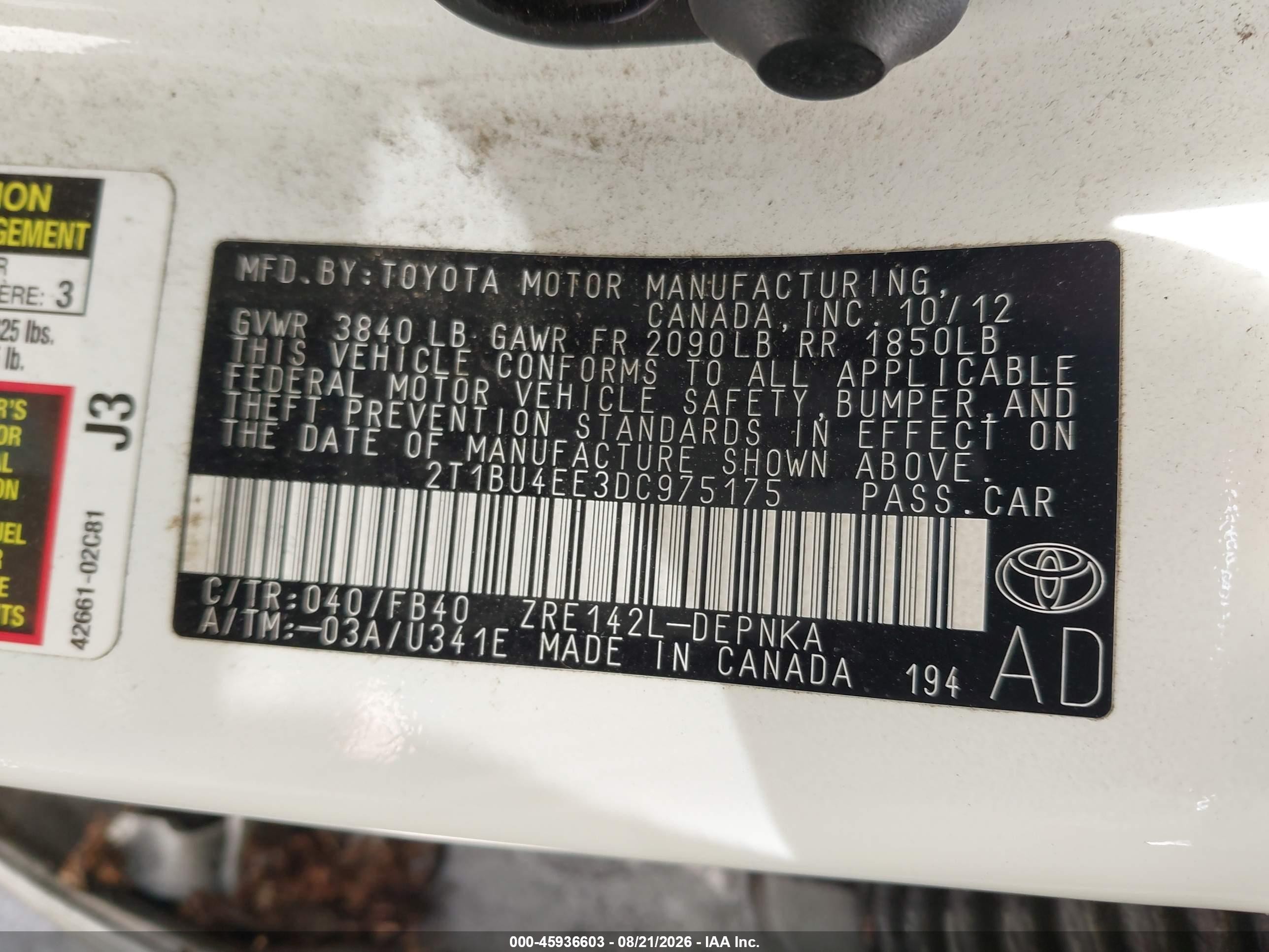 2013 Toyota Corolla Le Белый vin: 2T1BU4EE3DC975175