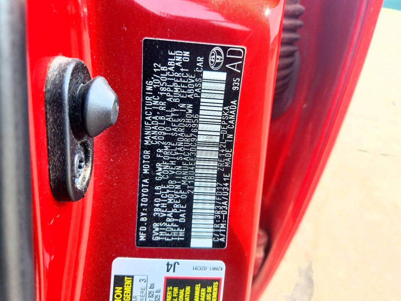 2013 Toyota Corolla S Red vin: 2T1BU4EE3DC976956