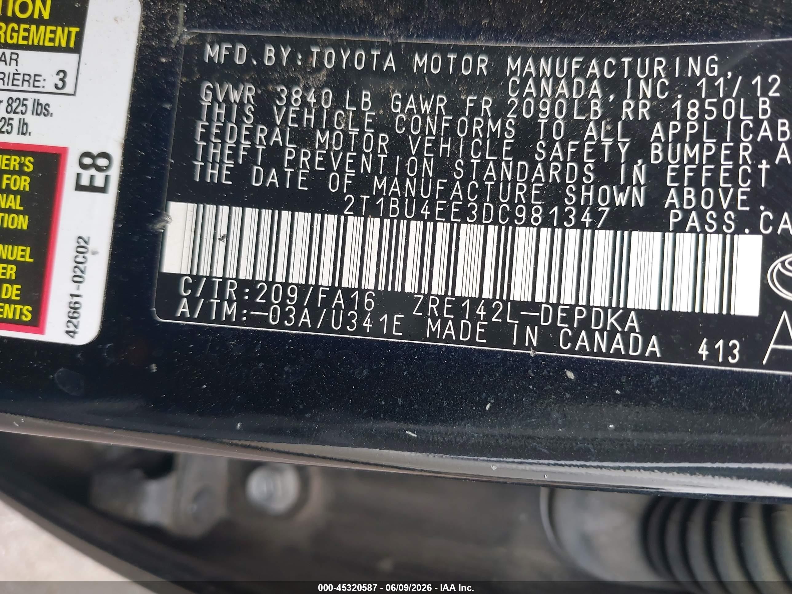 2013 Toyota Corolla L Black vin: 2T1BU4EE3DC981347