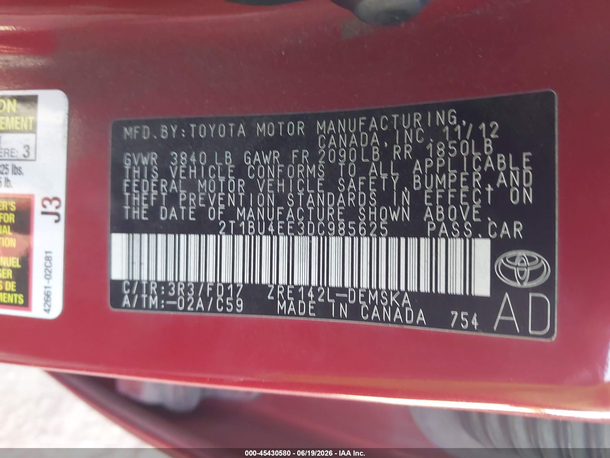 2013 Toyota Corolla S Maroon vin: 2T1BU4EE3DC985625