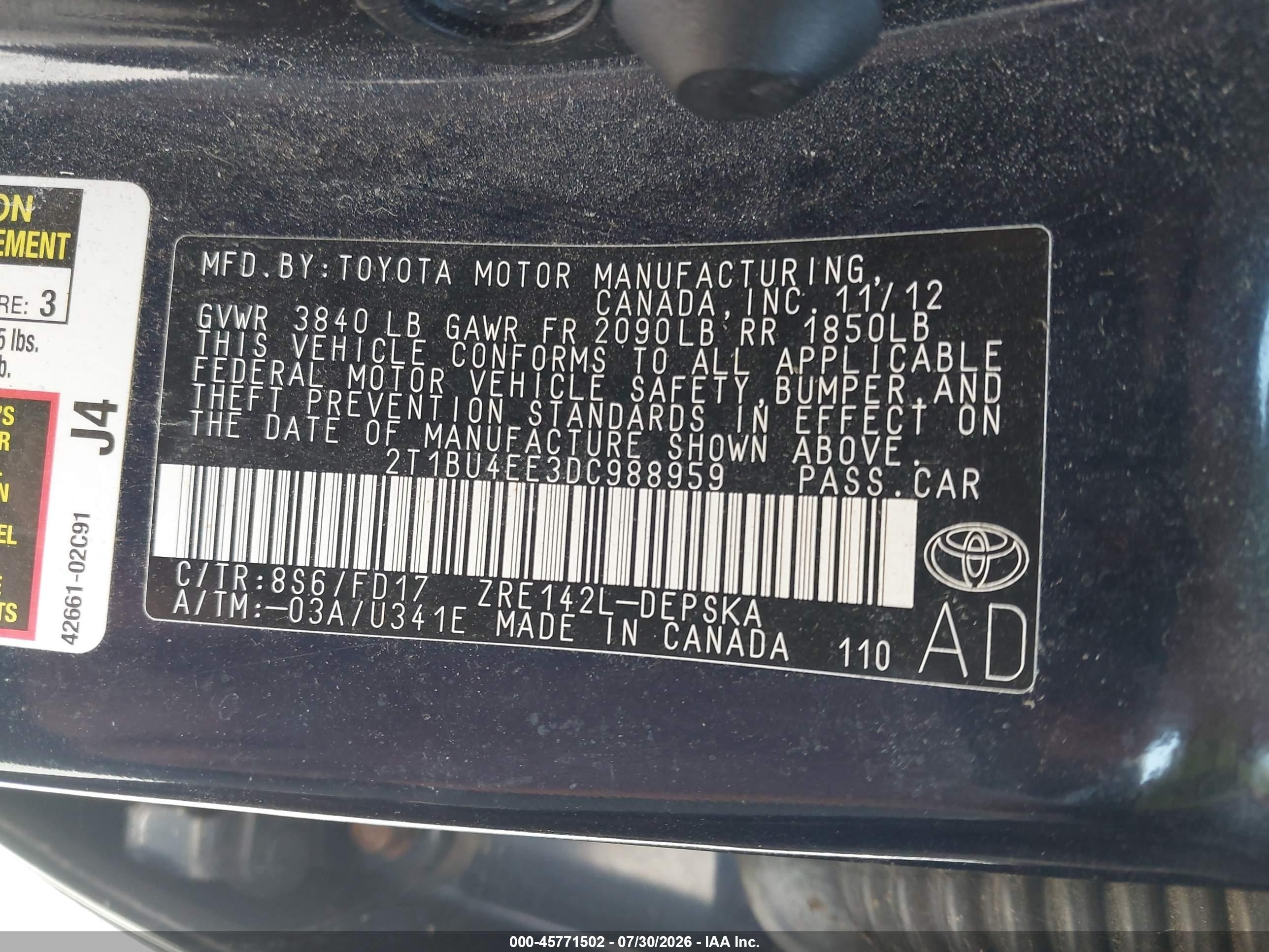 2013 Toyota Corolla S Blue vin: 2T1BU4EE3DC988959