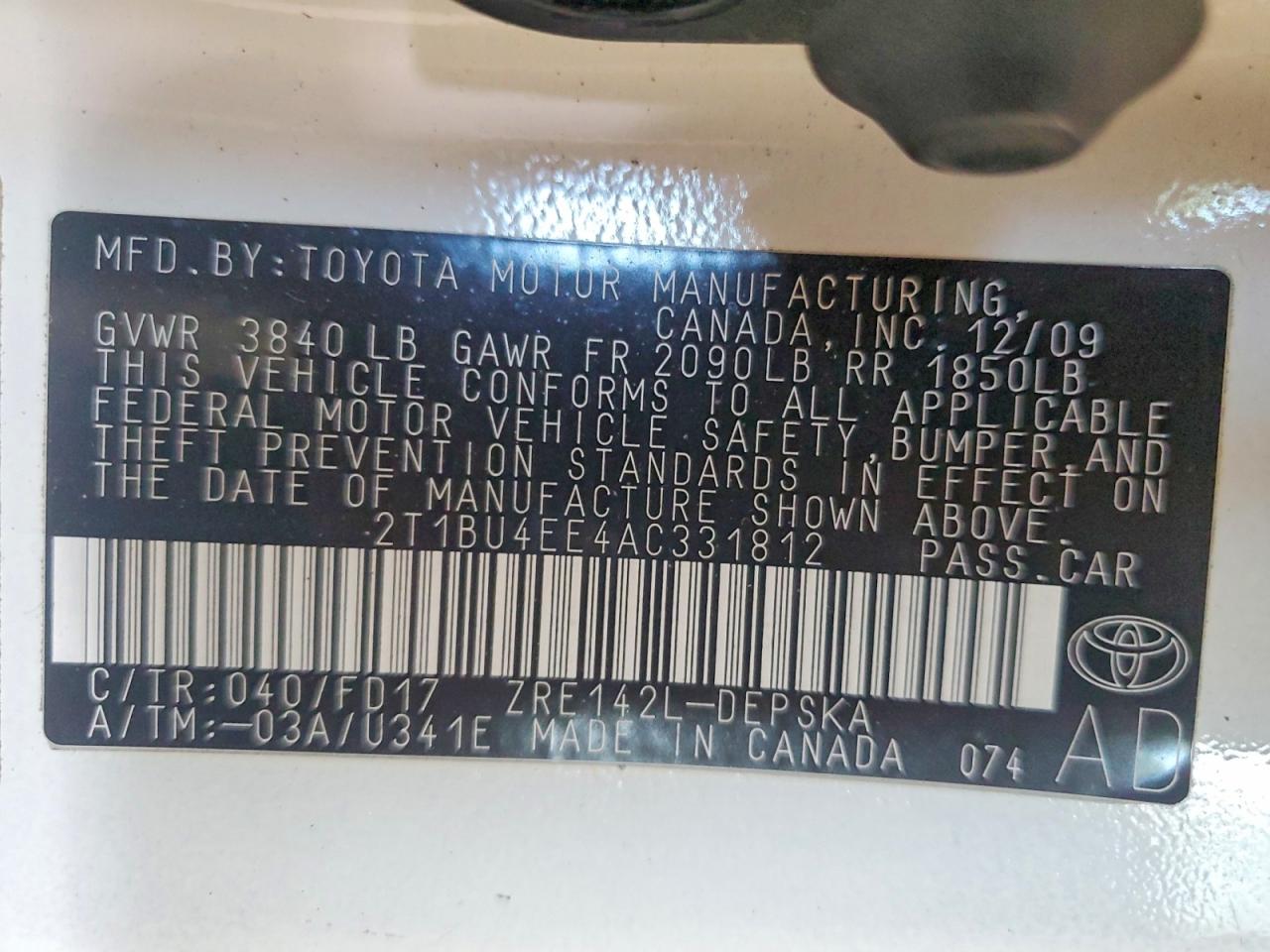 2010 Toyota Corolla S White vin: 2T1BU4EE4AC331812