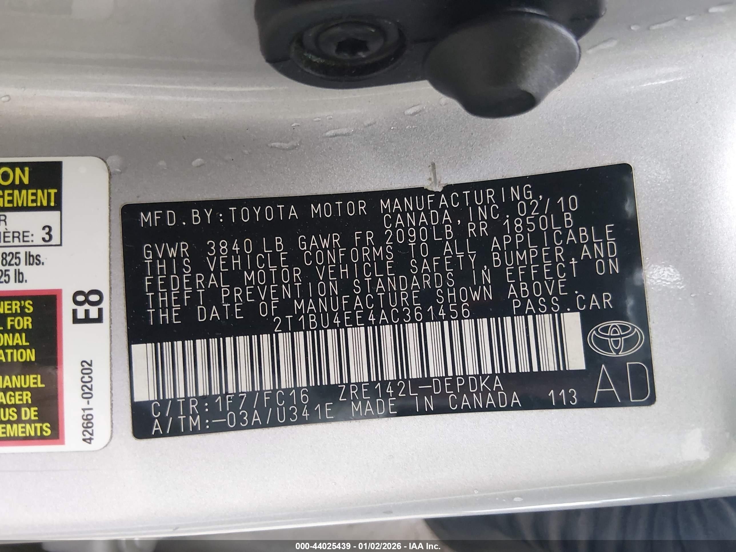 2010 Toyota Corolla Le Silver vin: 2T1BU4EE4AC361456