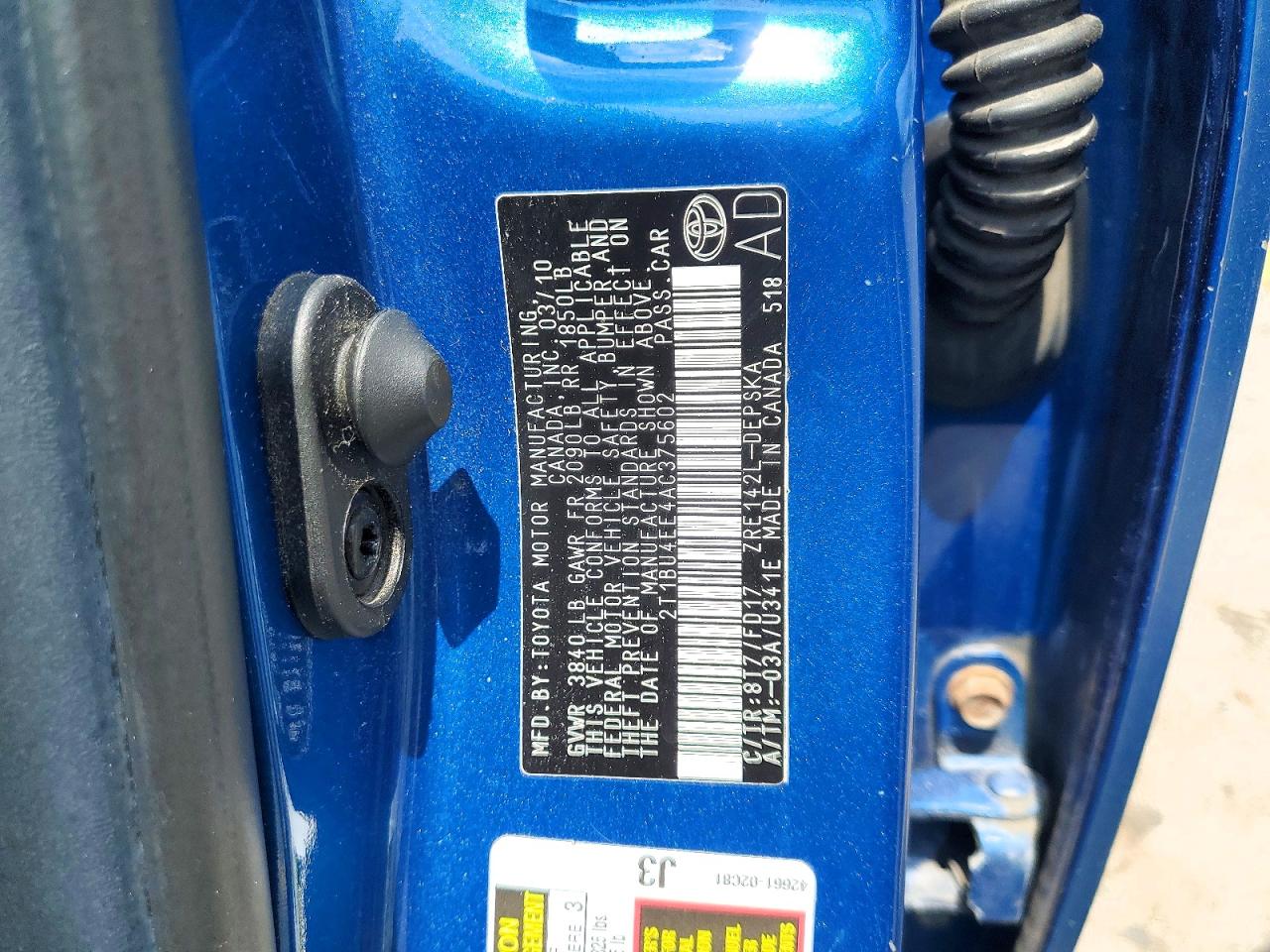 2010 Toyota Corolla S Blue vin: 2T1BU4EE4AC375602