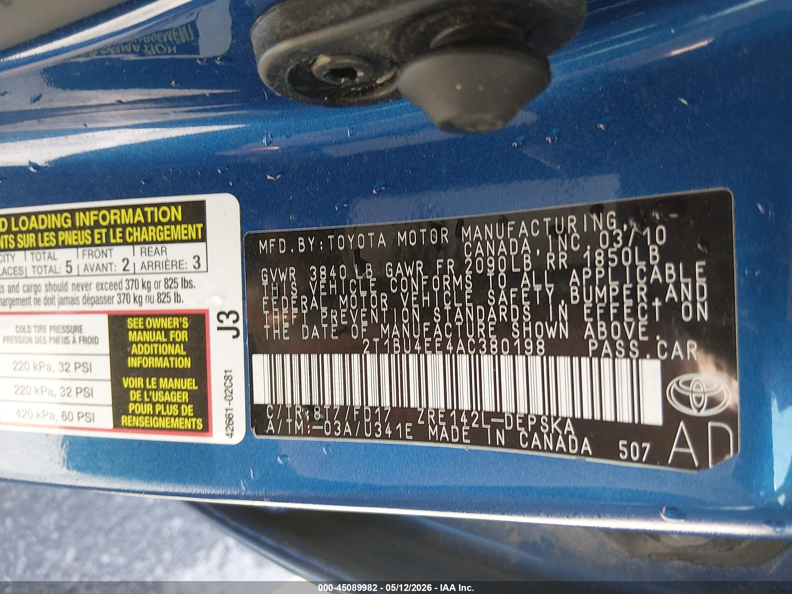 2010 Toyota Corolla S Blue vin: 2T1BU4EE4AC380198