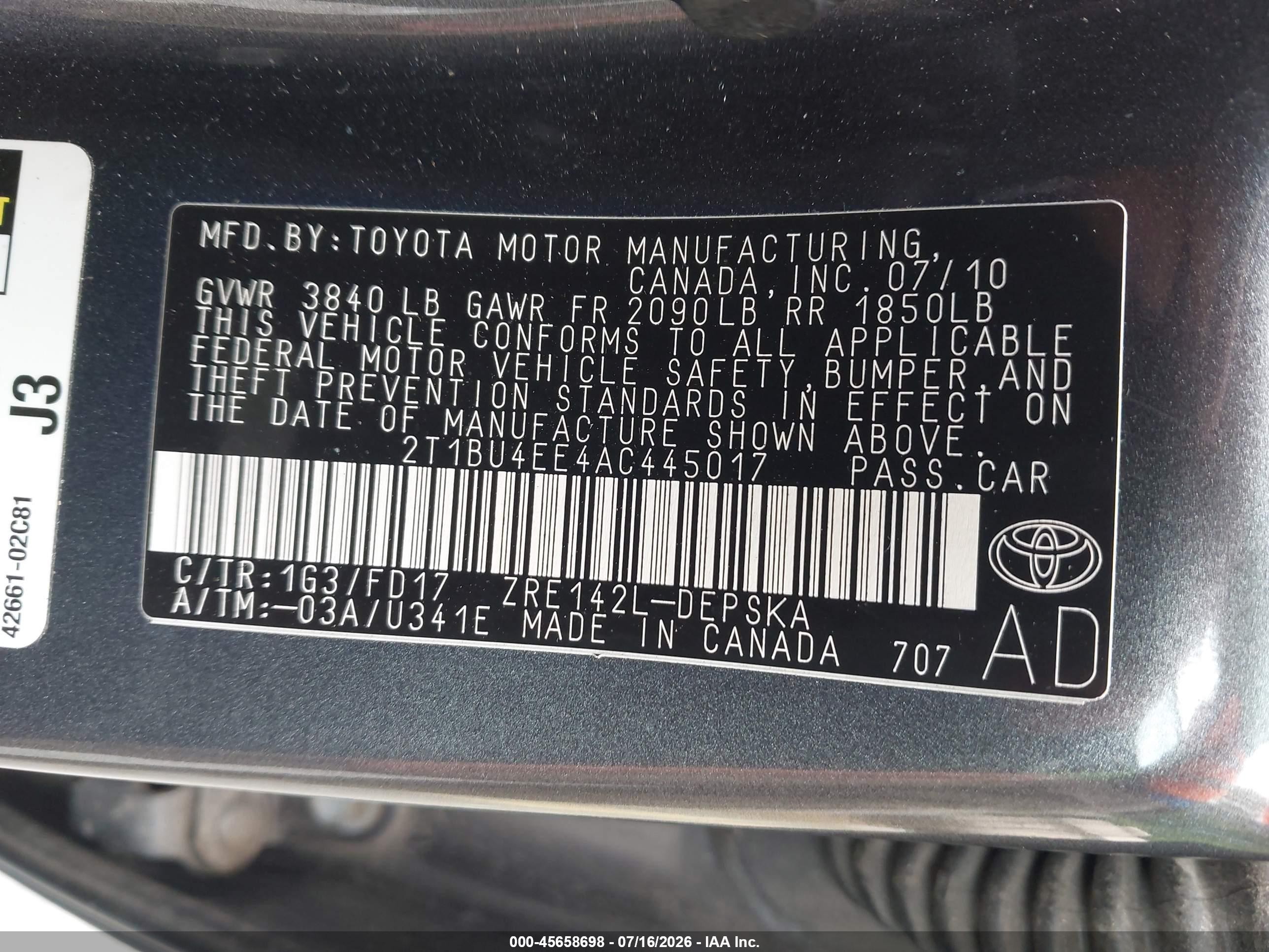 2010 Toyota Corolla S Gray vin: 2T1BU4EE4AC445017