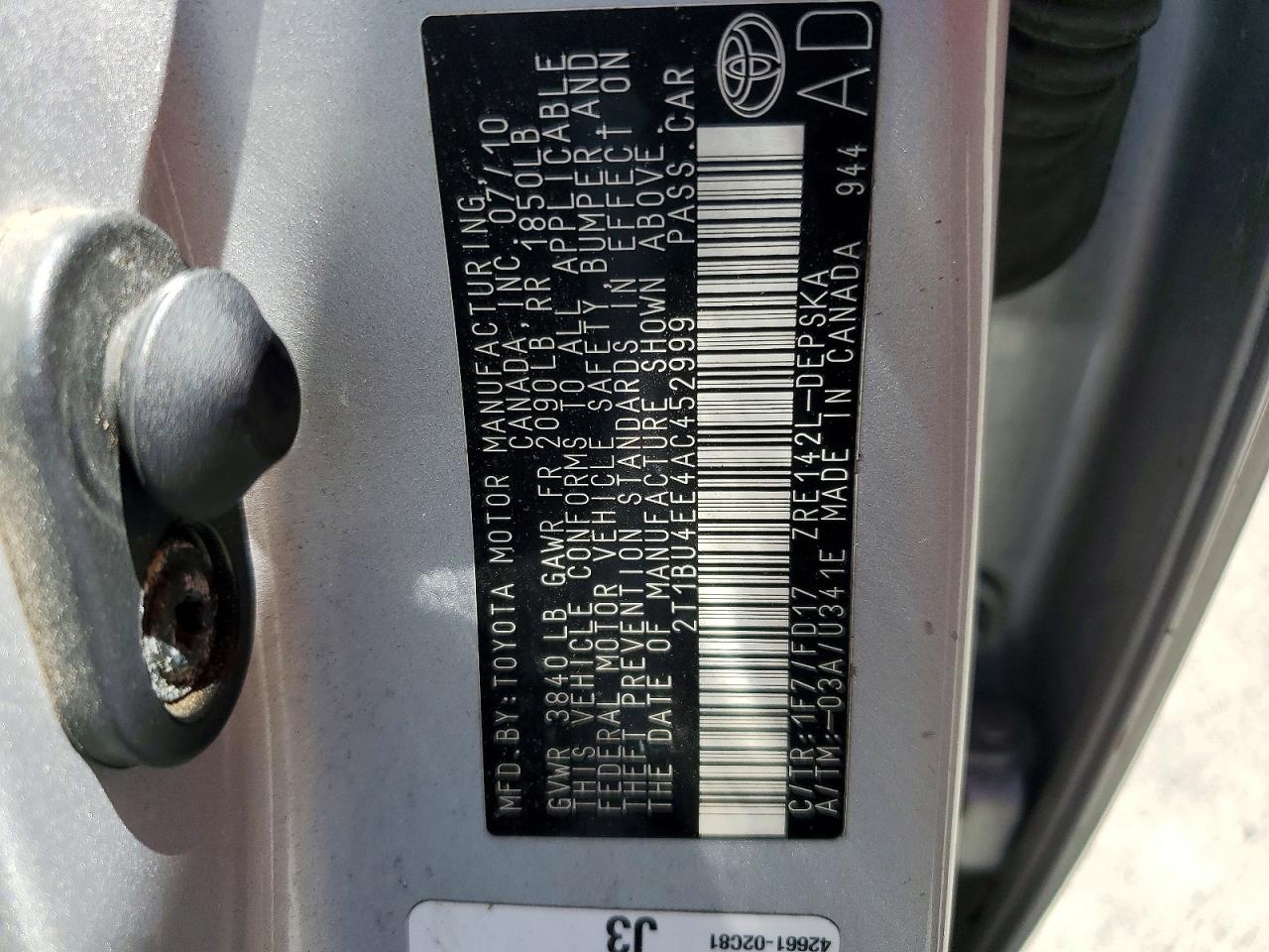 2010 Toyota Corolla S Silver vin: 2T1BU4EE4AC452999