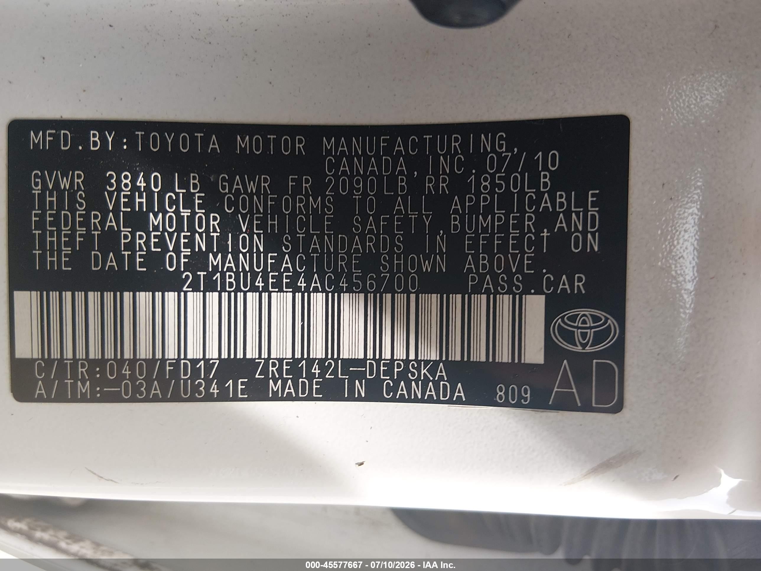 2010 Toyota Corolla S White vin: 2T1BU4EE4AC456700