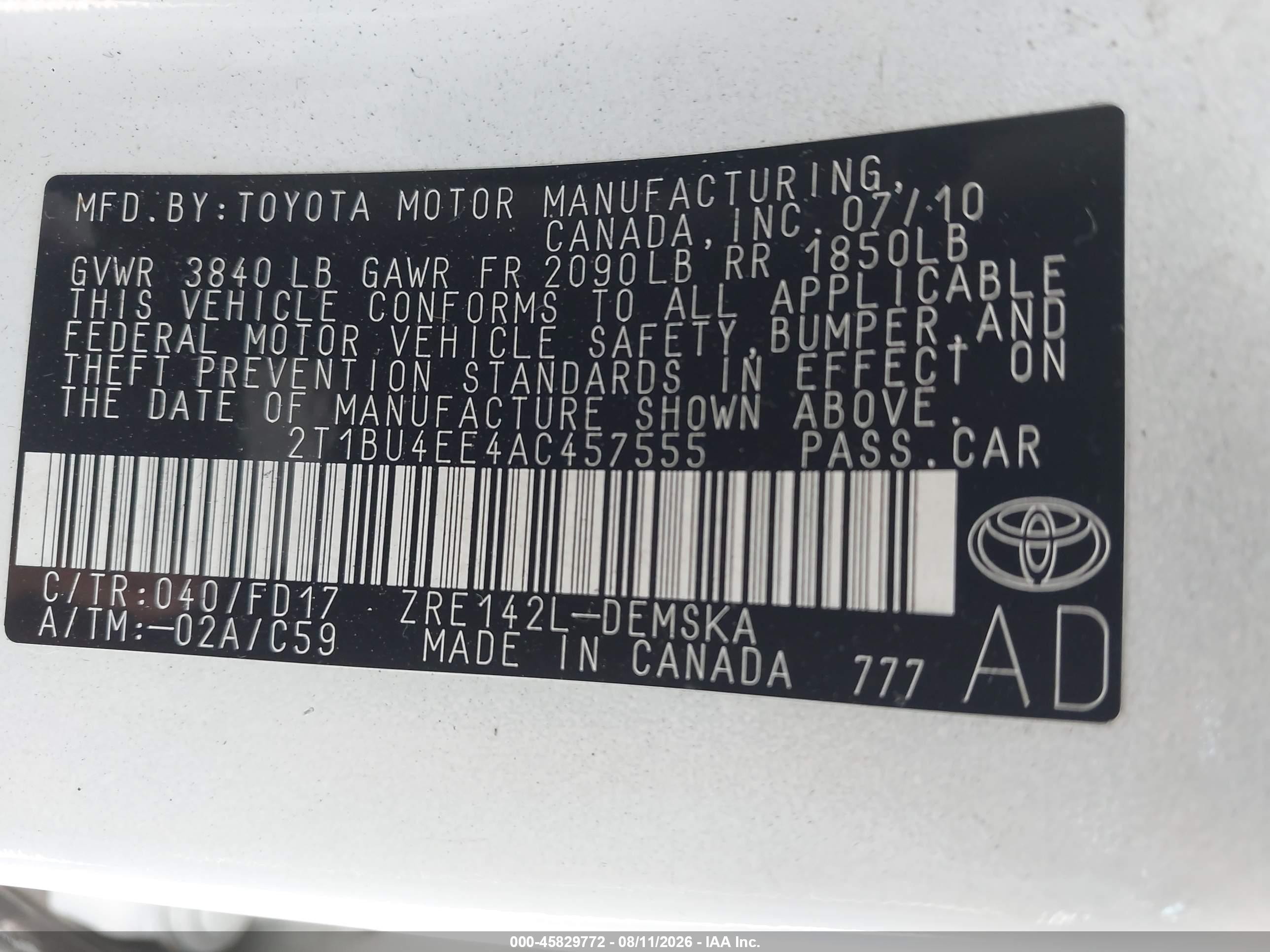 2010 Toyota Corolla S Белый vin: 2T1BU4EE4AC457555