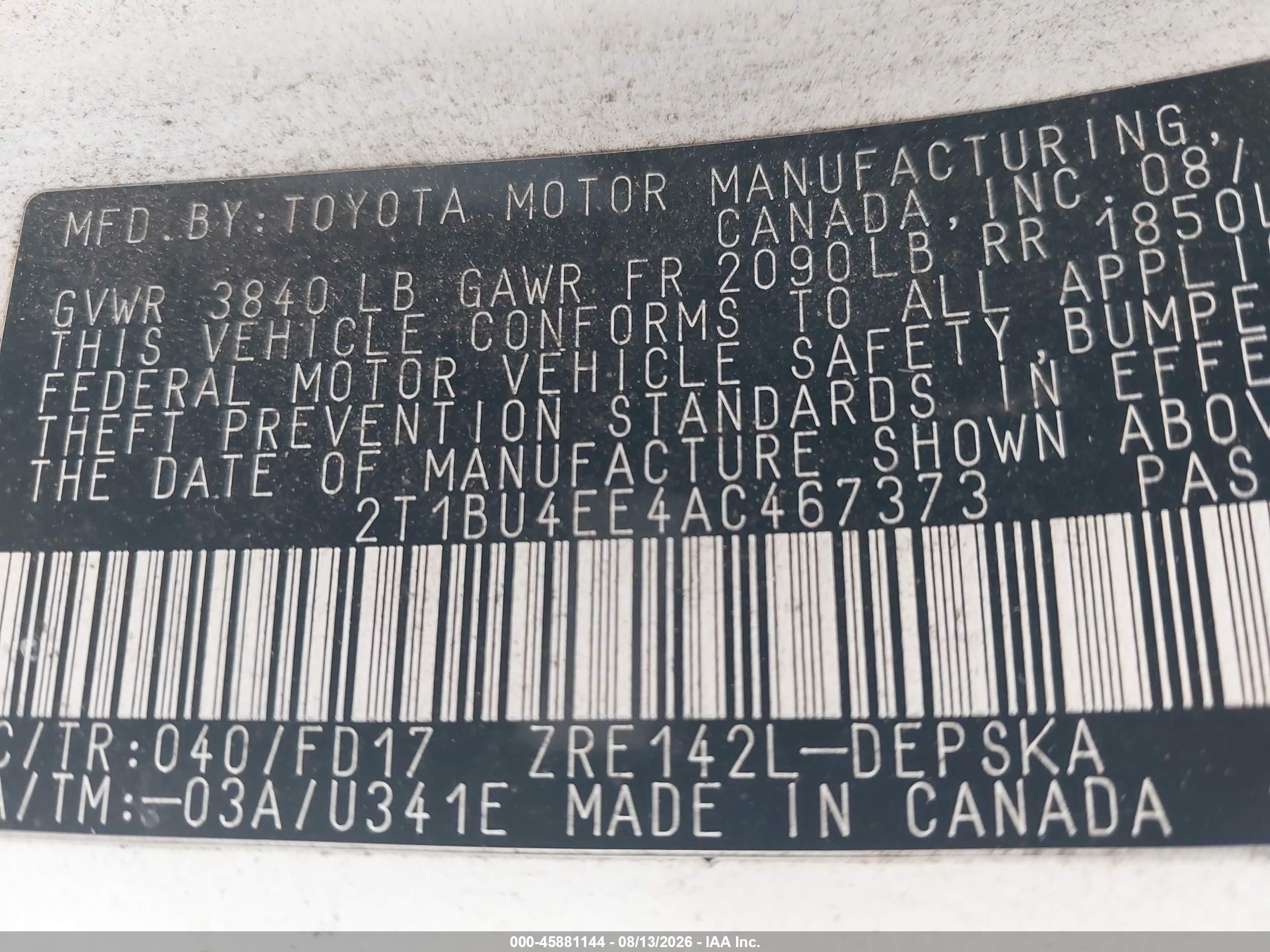 2010 Toyota Corolla S White vin: 2T1BU4EE4AC467373