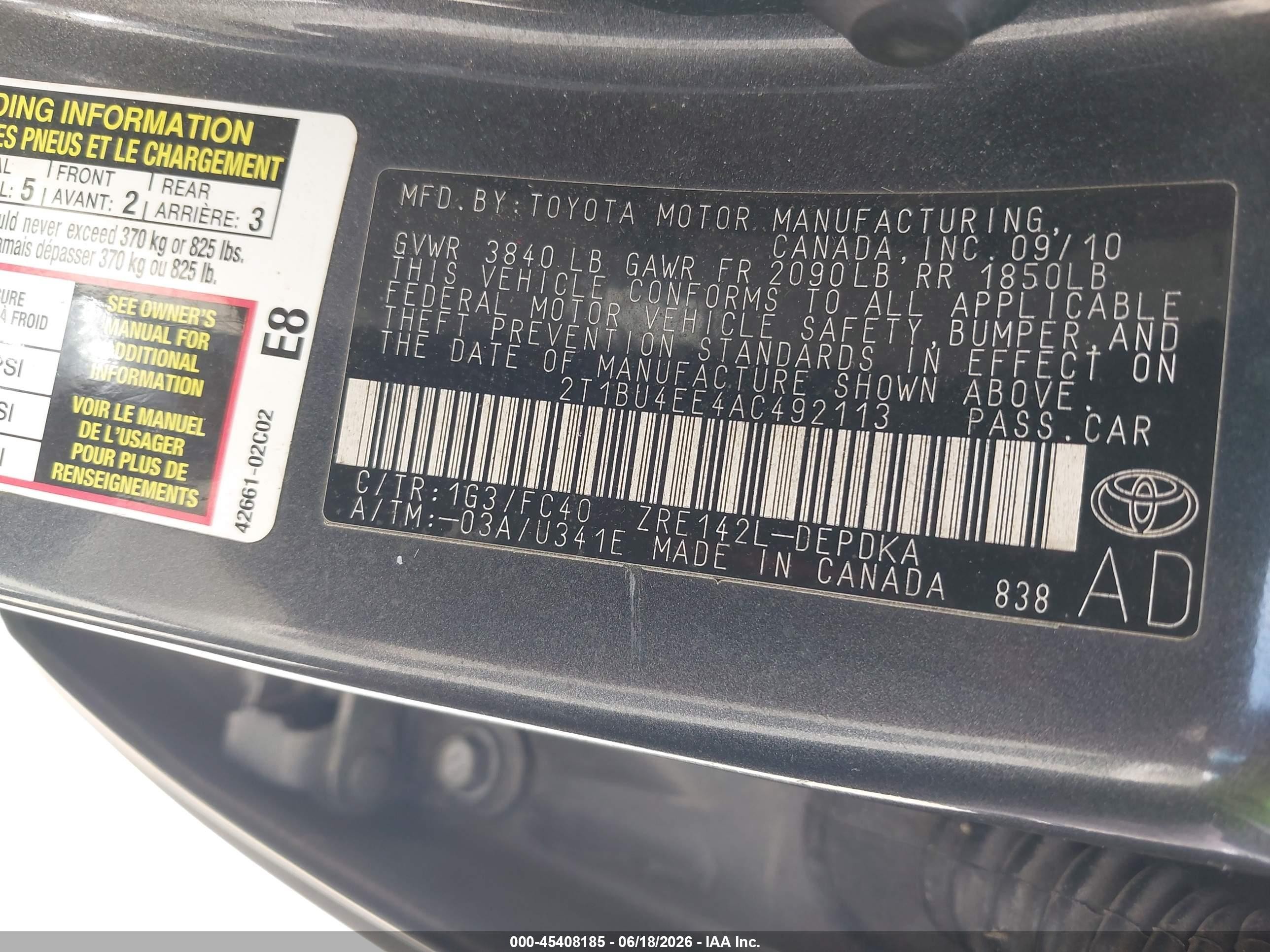2010 Toyota Corolla Le Gray vin: 2T1BU4EE4AC492113