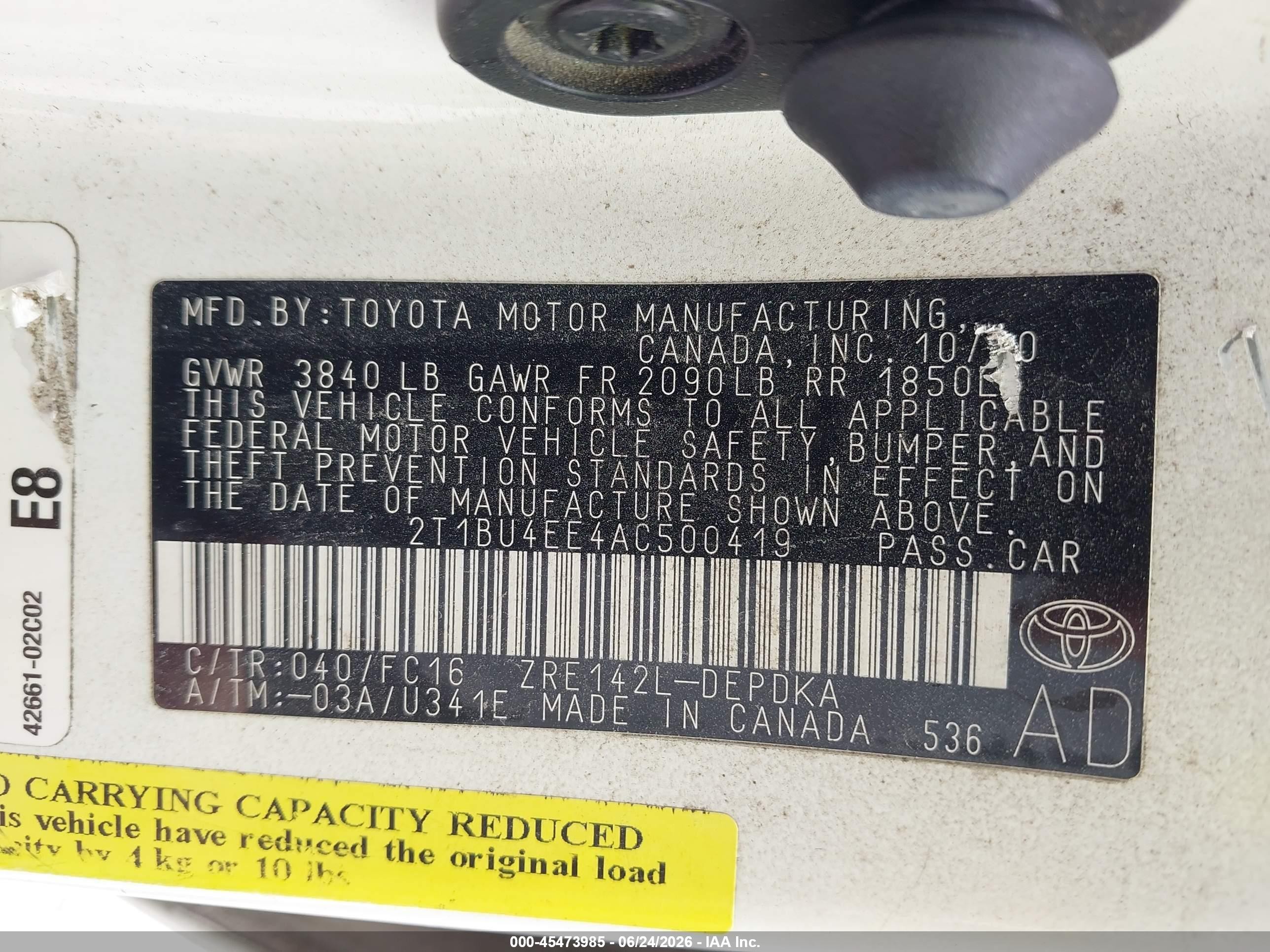 2010 Toyota Corolla Le White vin: 2T1BU4EE4AC500419