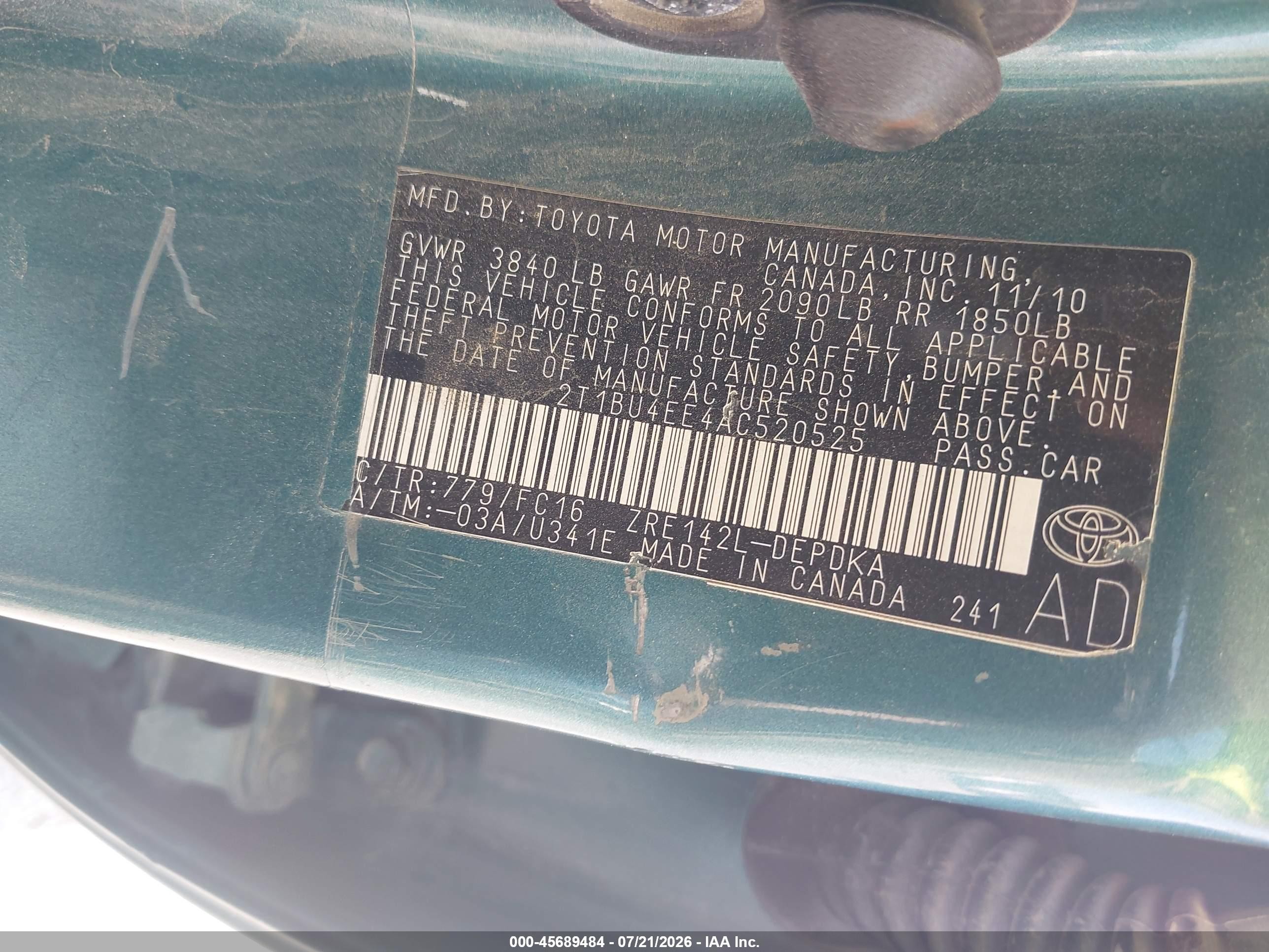 2010 Toyota Corolla Le Light Blue vin: 2T1BU4EE4AC520525