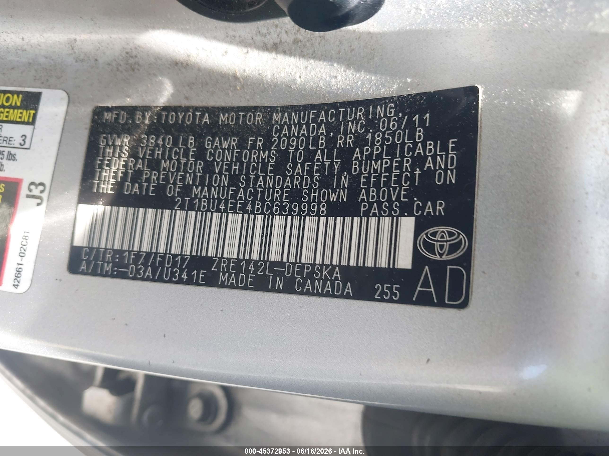 2011 Toyota Corolla S Gray vin: 2T1BU4EE4BC639998