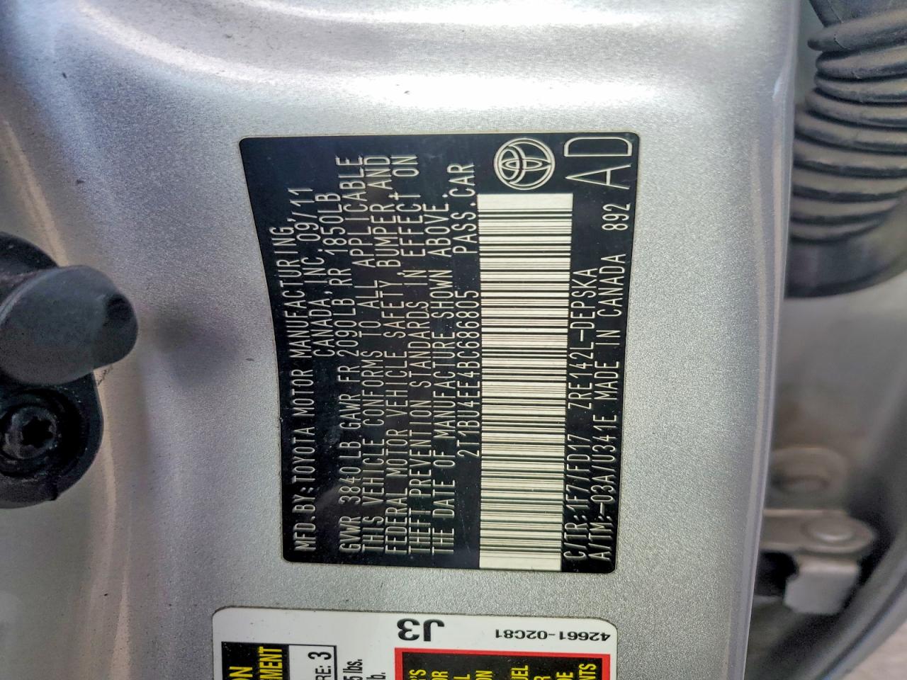 2011 Toyota Corolla S Silver vin: 2T1BU4EE4BC686805