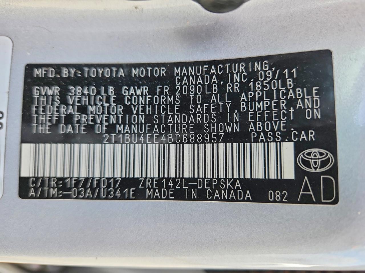 2011 Toyota Corolla S Silver vin: 2T1BU4EE4BC688957