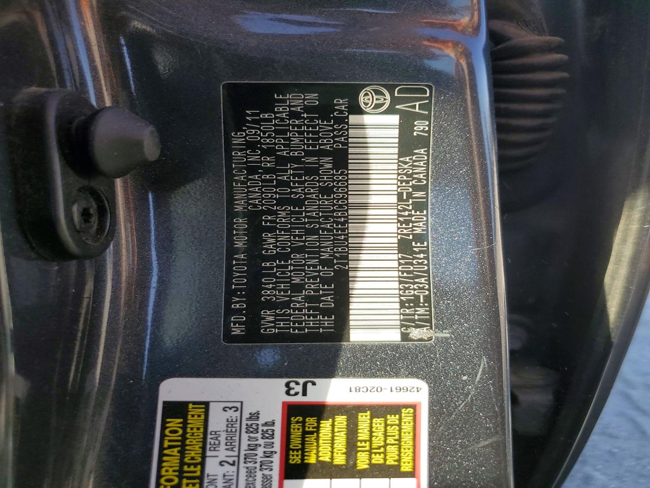 2011 Toyota Corolla Gray vin: 2T1BU4EE4BC696685