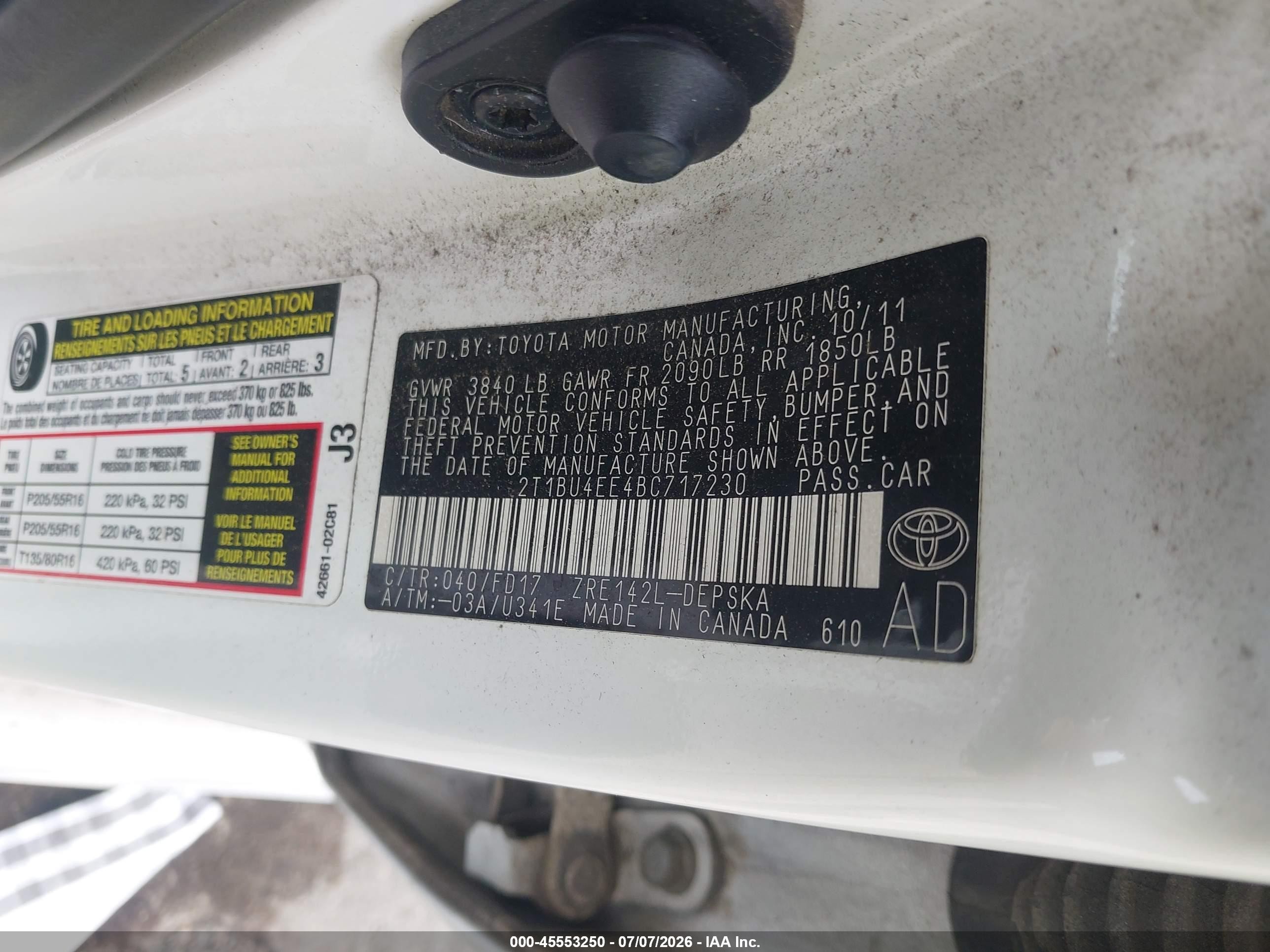 2011 Toyota Corolla S White vin: 2T1BU4EE4BC717230