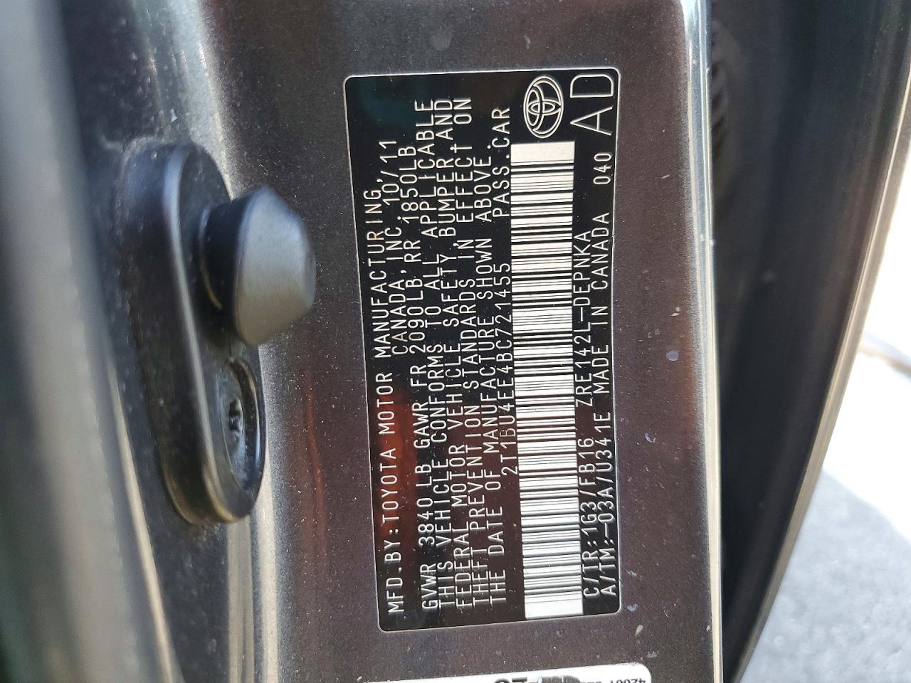 2011 Toyota Corolla Le Gray vin: 2T1BU4EE4BC721455