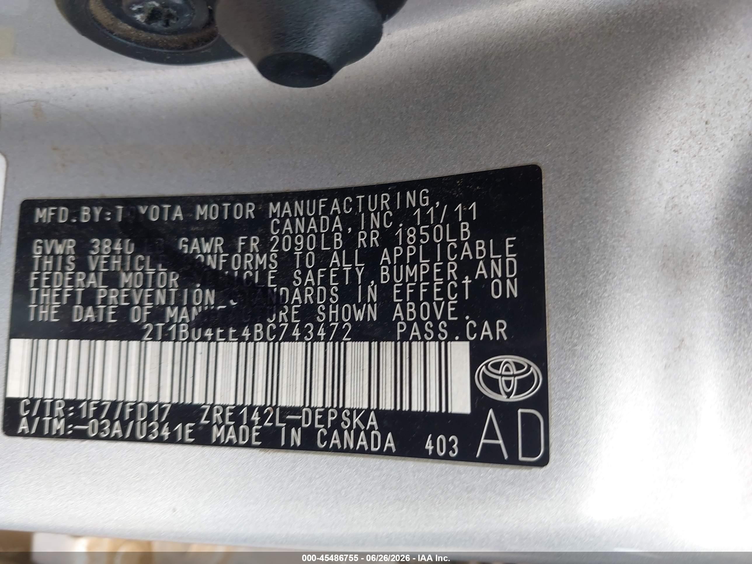 2011 Toyota Corolla S Silver vin: 2T1BU4EE4BC743472