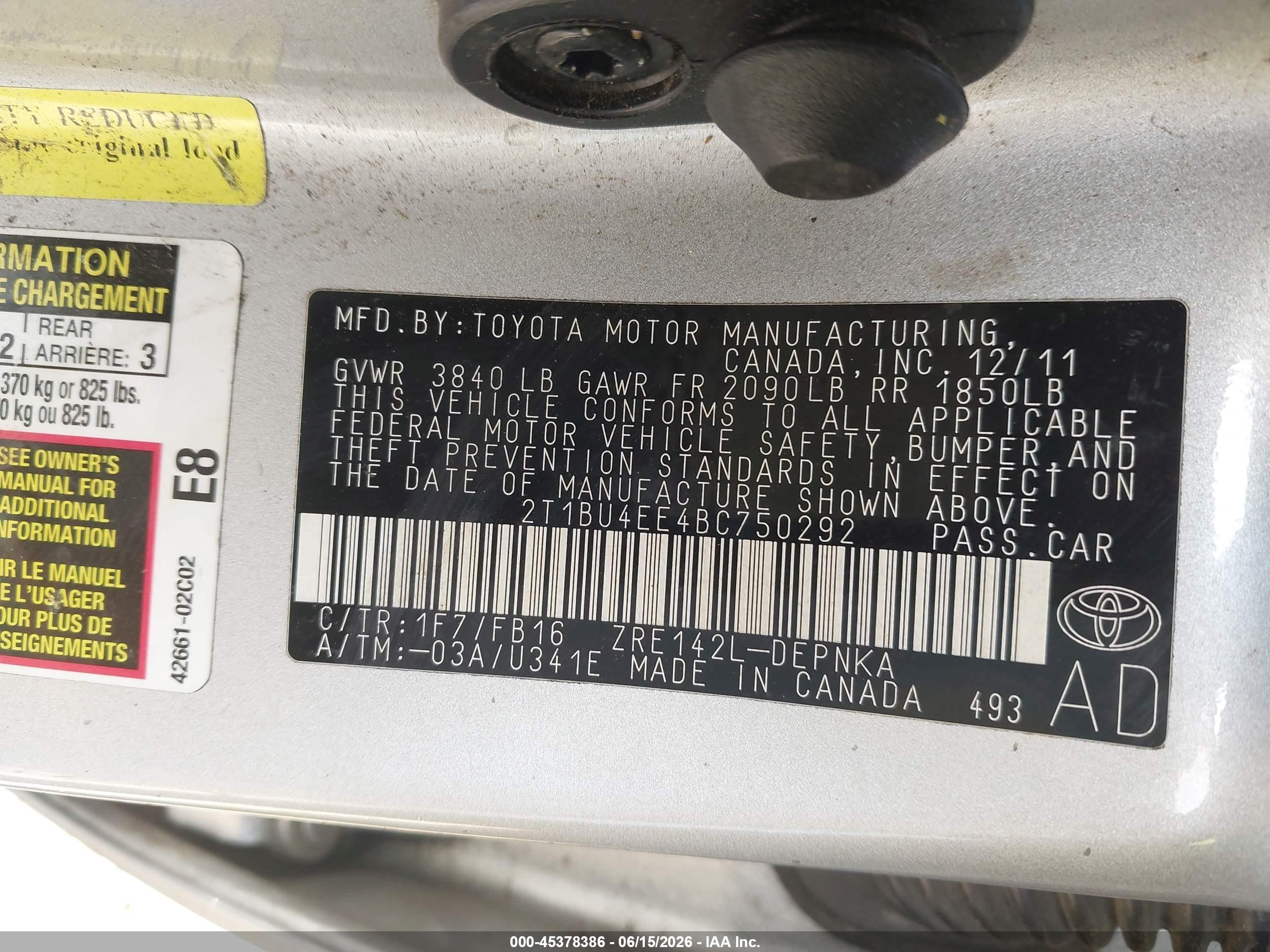2011 Toyota Corolla Le Silver vin: 2T1BU4EE4BC750292