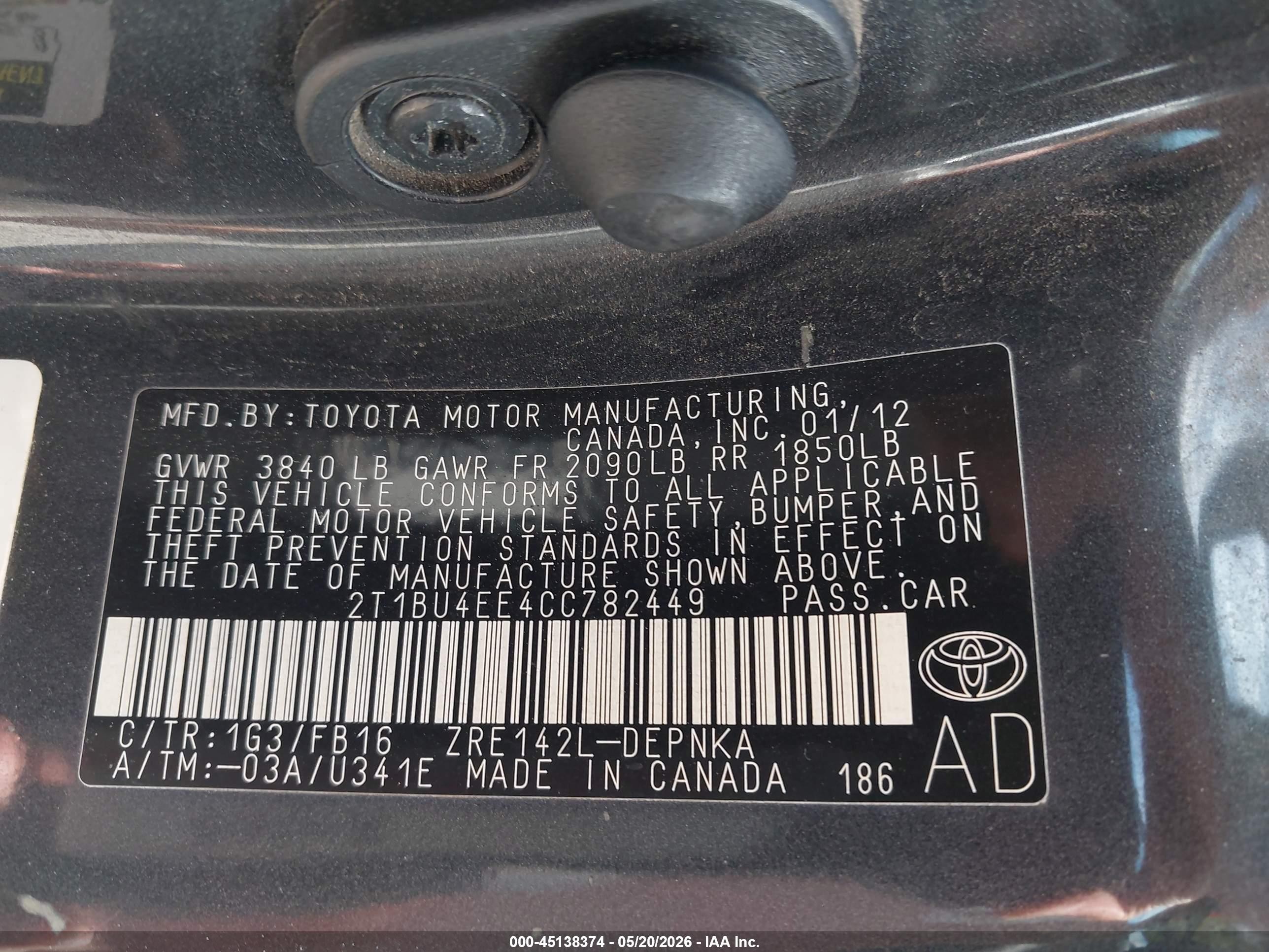 2012 Toyota Corolla Le Gray vin: 2T1BU4EE4CC782449