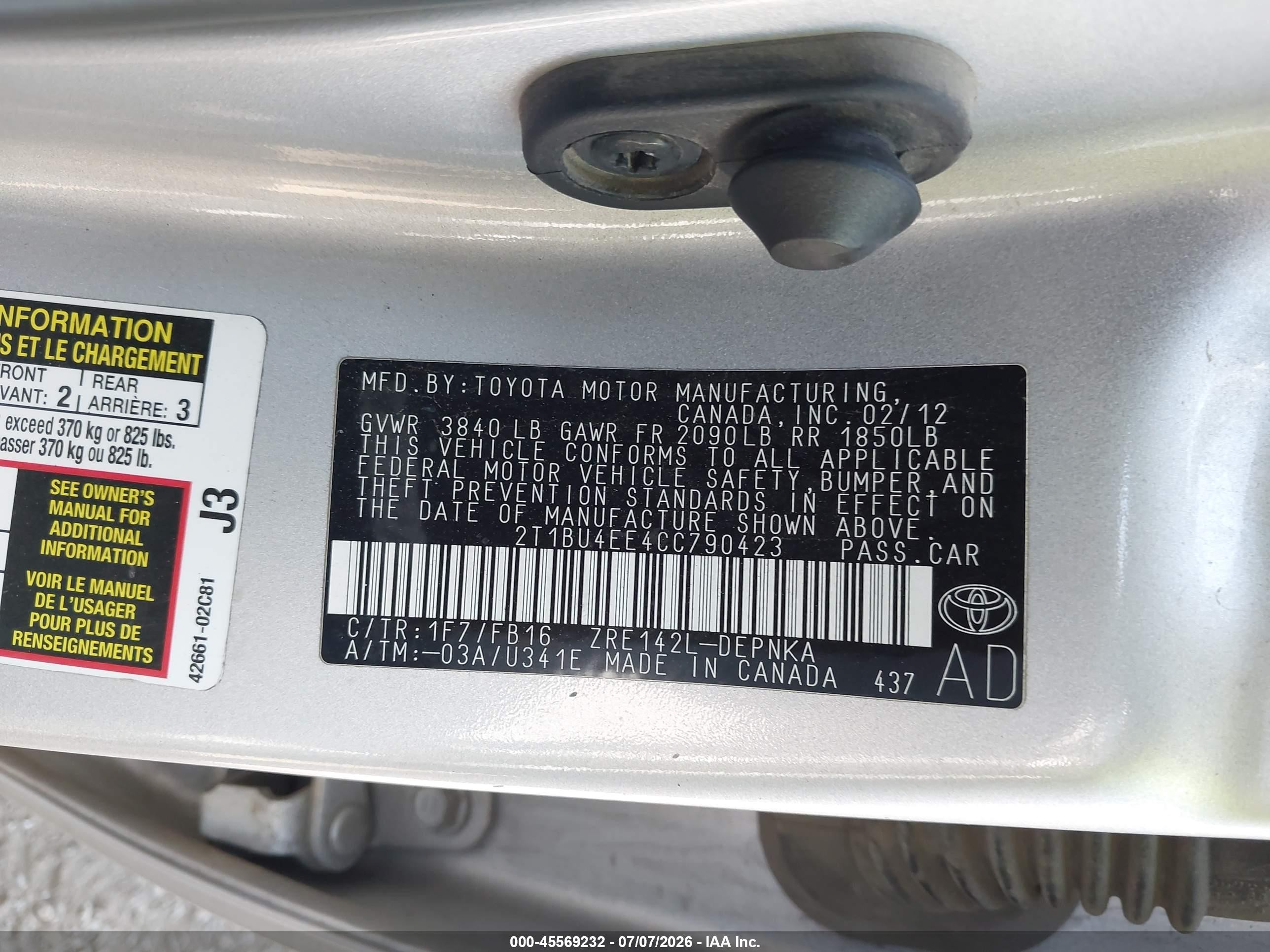 2012 Toyota Corolla Le Silver vin: 2T1BU4EE4CC790423