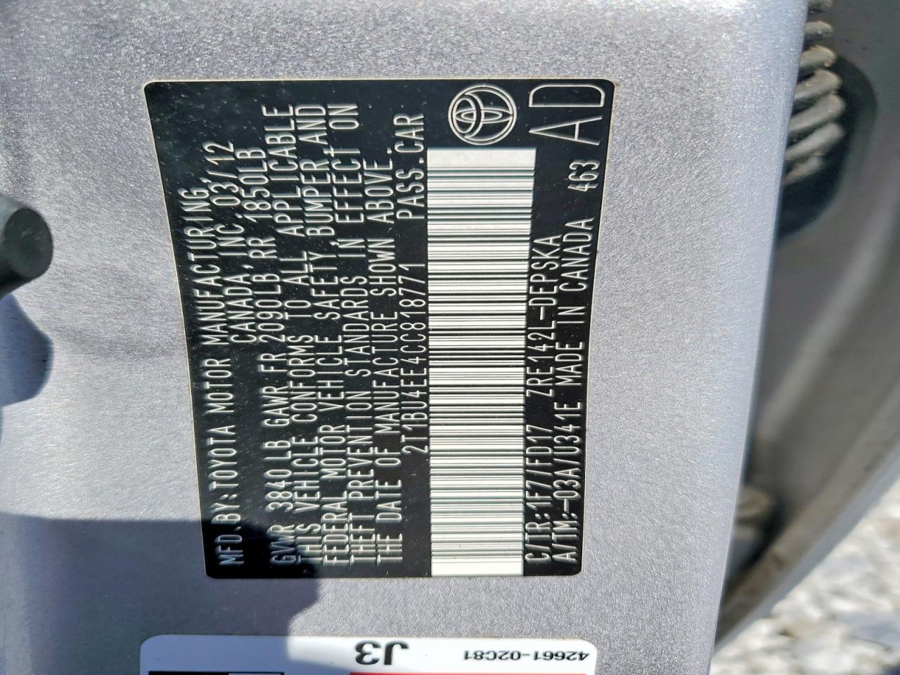 2012 Toyota Corolla Silver vin: 2T1BU4EE4CC818771