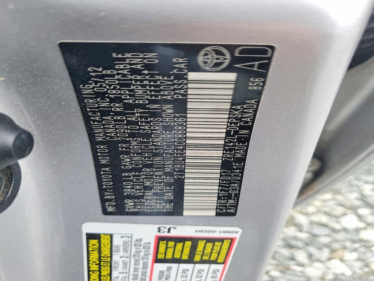 2012 Toyota Corolla S Silver vin: 2T1BU4EE4CC868361