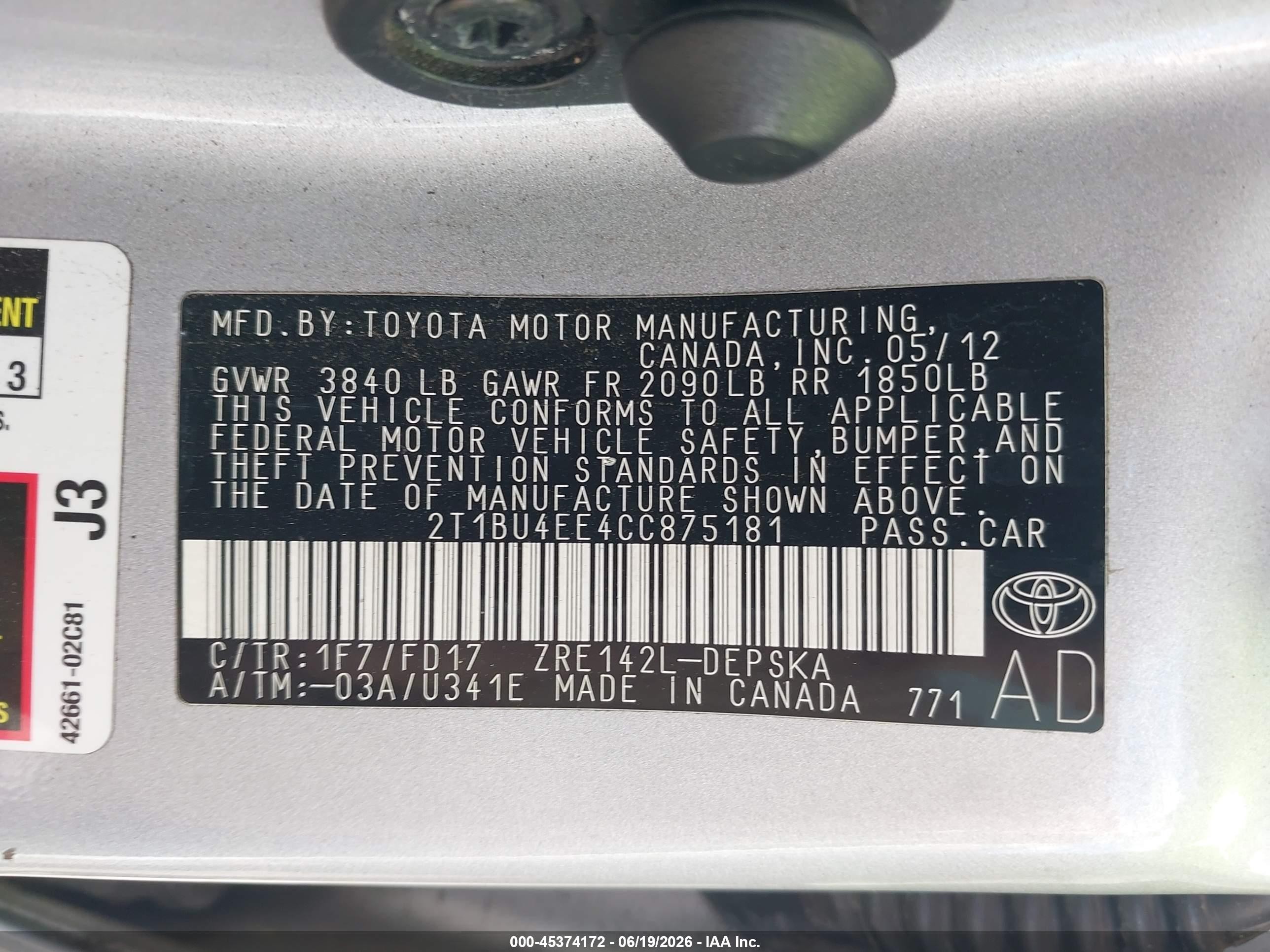 2012 Toyota Corolla S Silver vin: 2T1BU4EE4CC875181