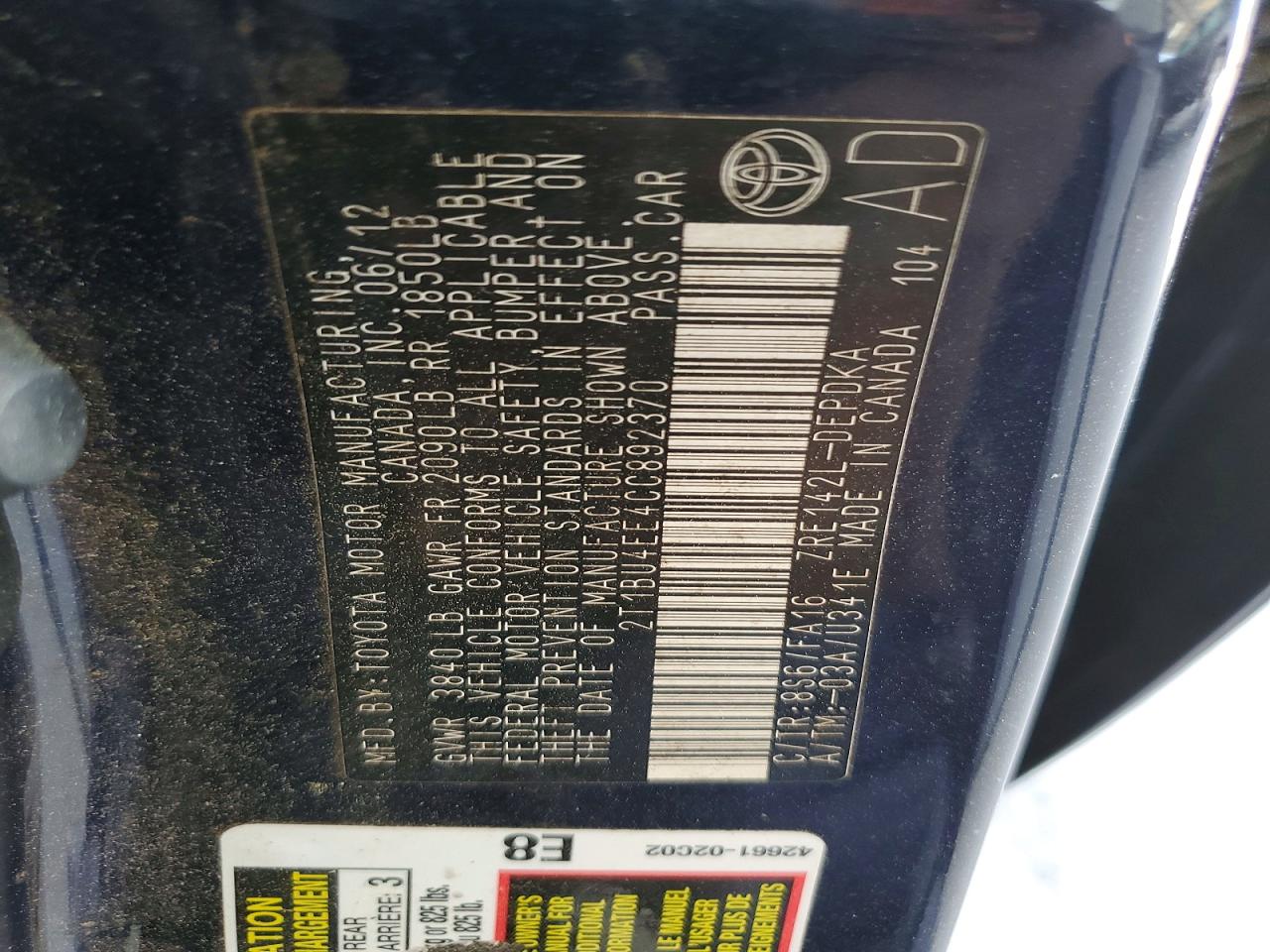 2012 Toyota Corolla L Blue vin: 2T1BU4EE4CC892370