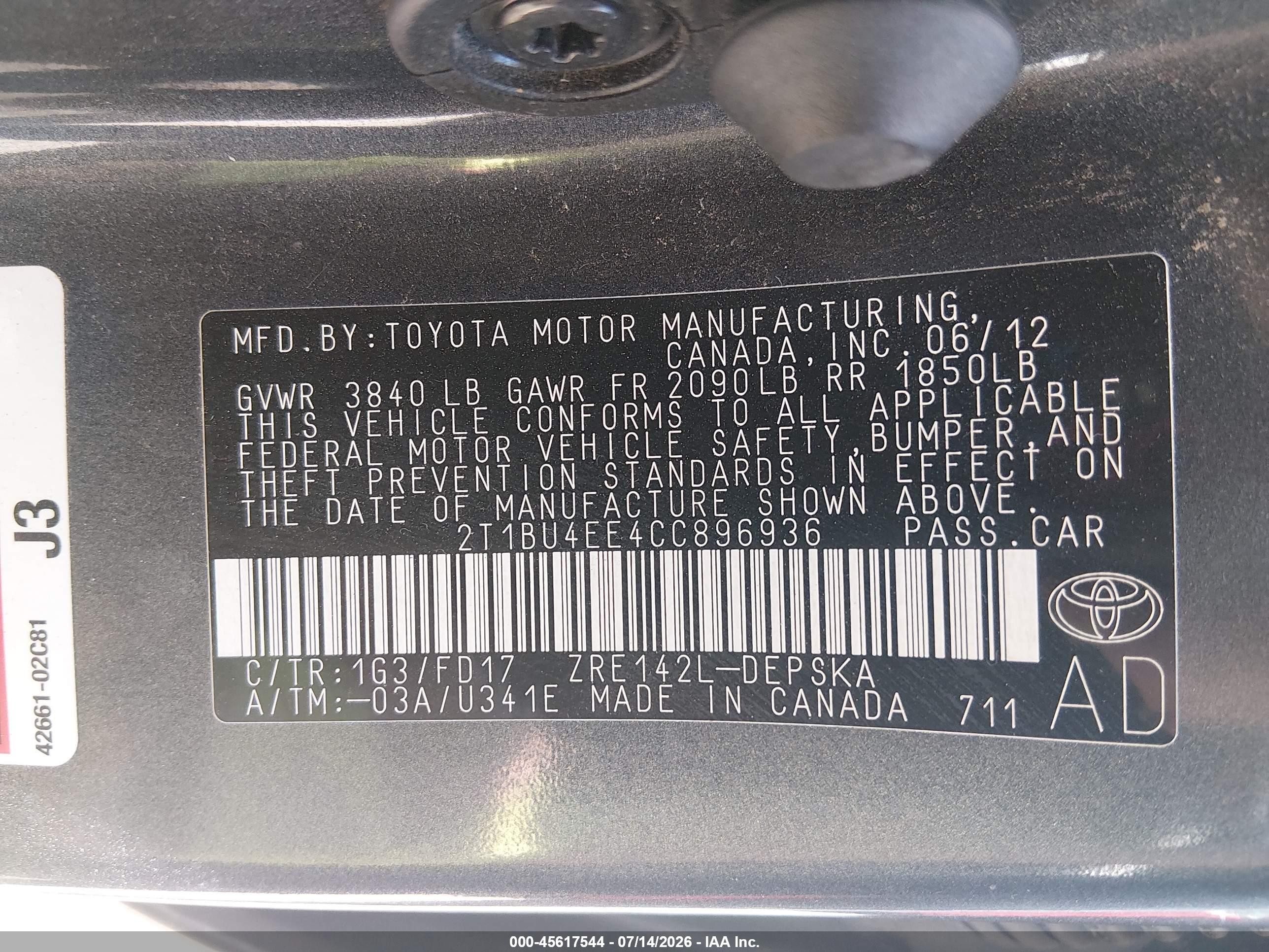 2012 Toyota Corolla S Gray vin: 2T1BU4EE4CC896936
