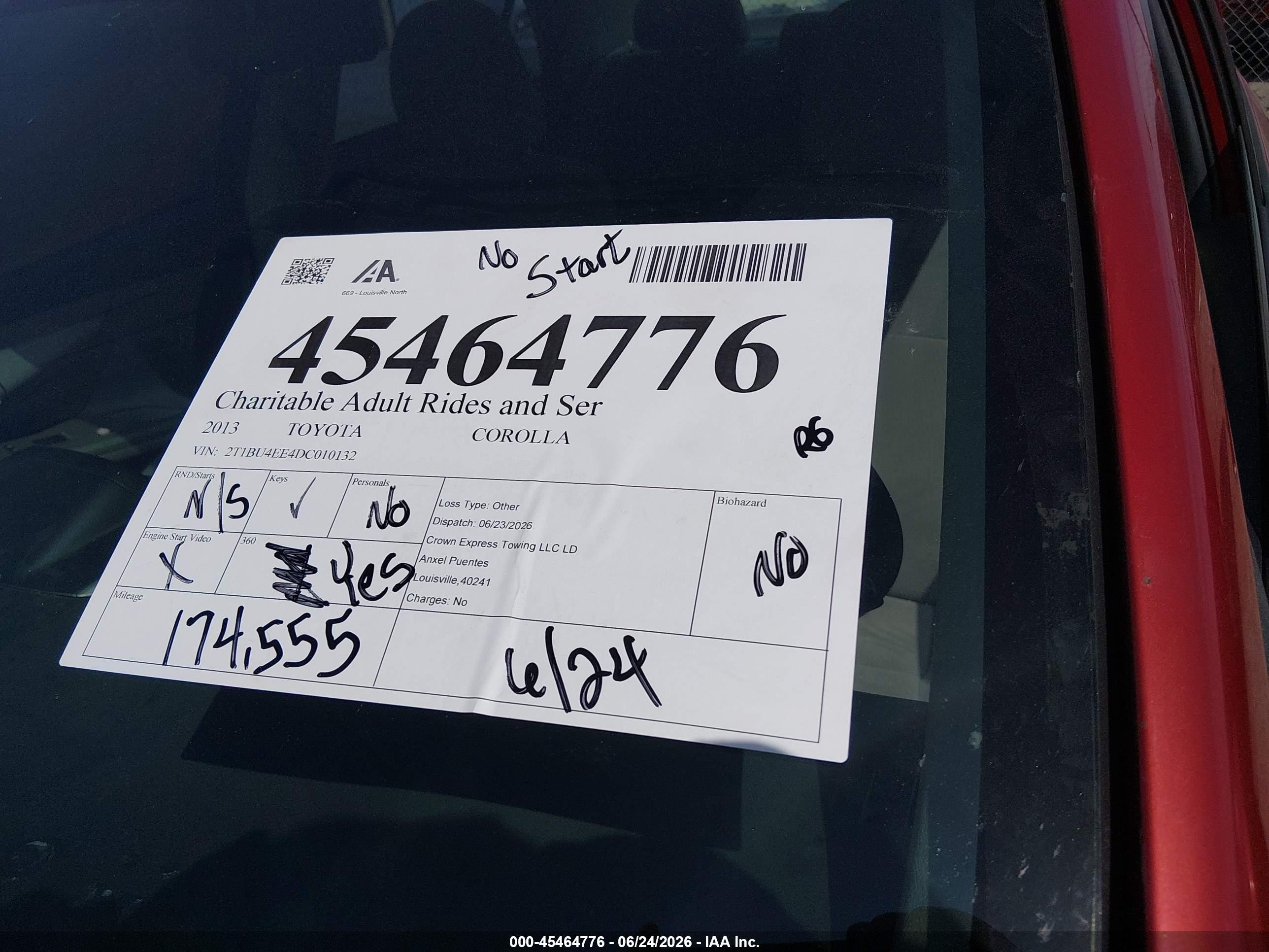 2013 Toyota Corolla Le Red vin: 2T1BU4EE4DC010132