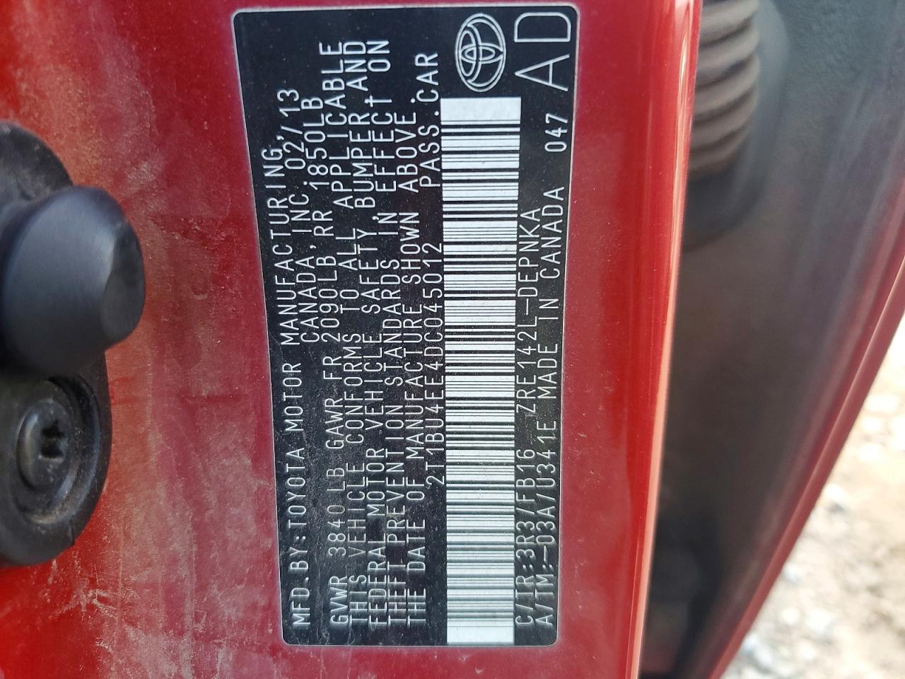 2013 Toyota Corolla Le Красный vin: 2T1BU4EE4DC045012
