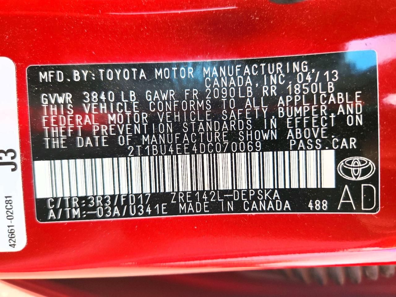 2013 Toyota Corolla S Red vin: 2T1BU4EE4DC070069