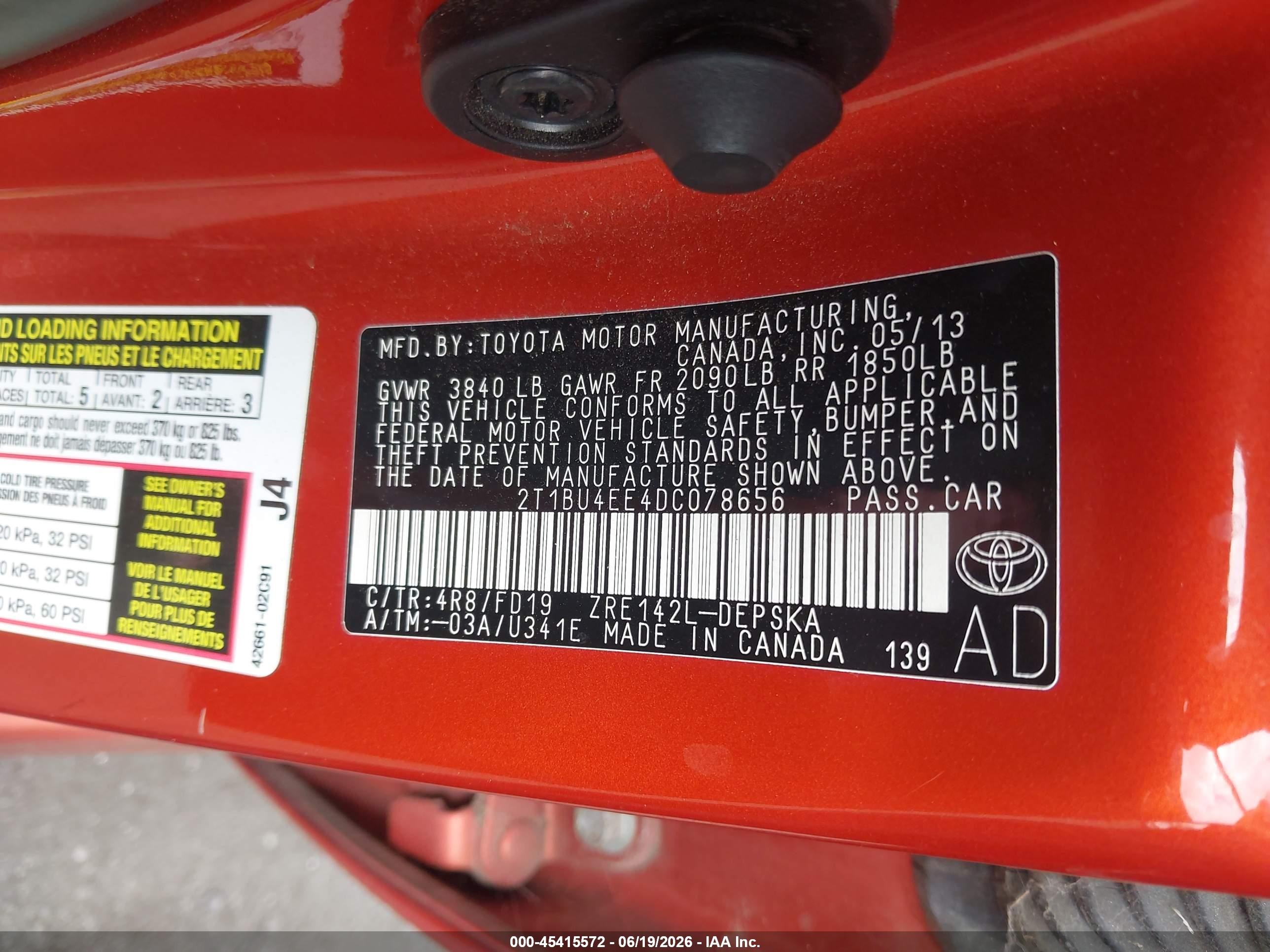 2013 Toyota Corolla S Special Edition Orange vin: 2T1BU4EE4DC078656