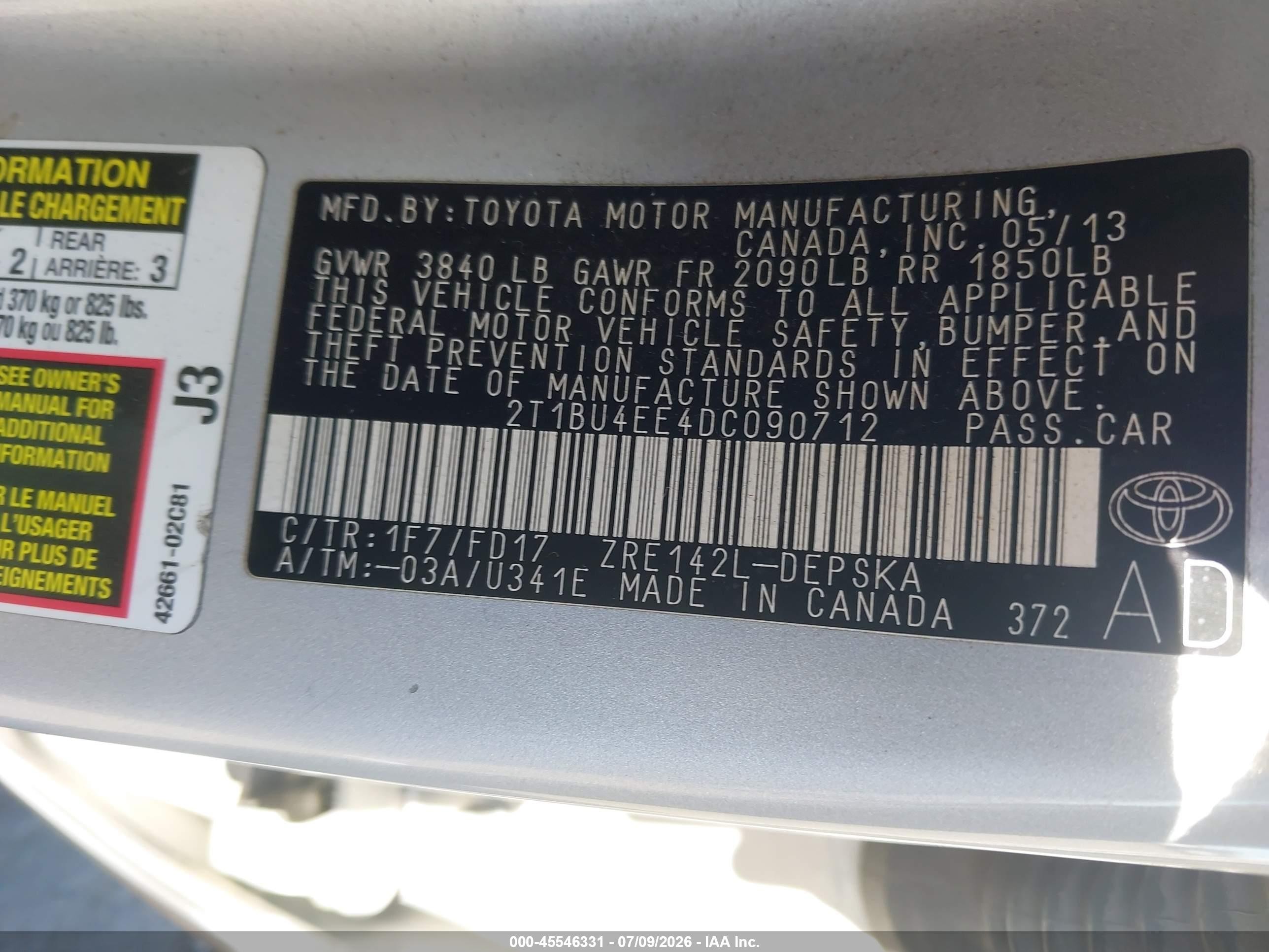 2013 Toyota Corolla S Silver vin: 2T1BU4EE4DC090712