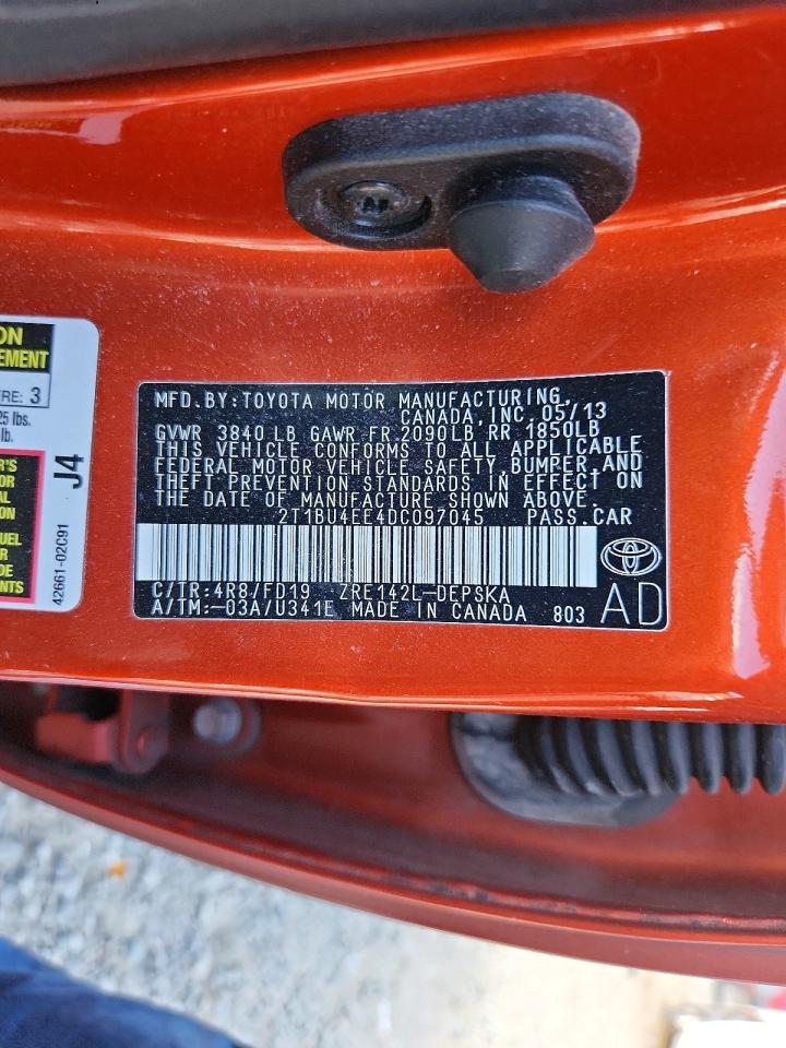 2013 Toyota Corolla Base Orange vin: 2T1BU4EE4DC097045