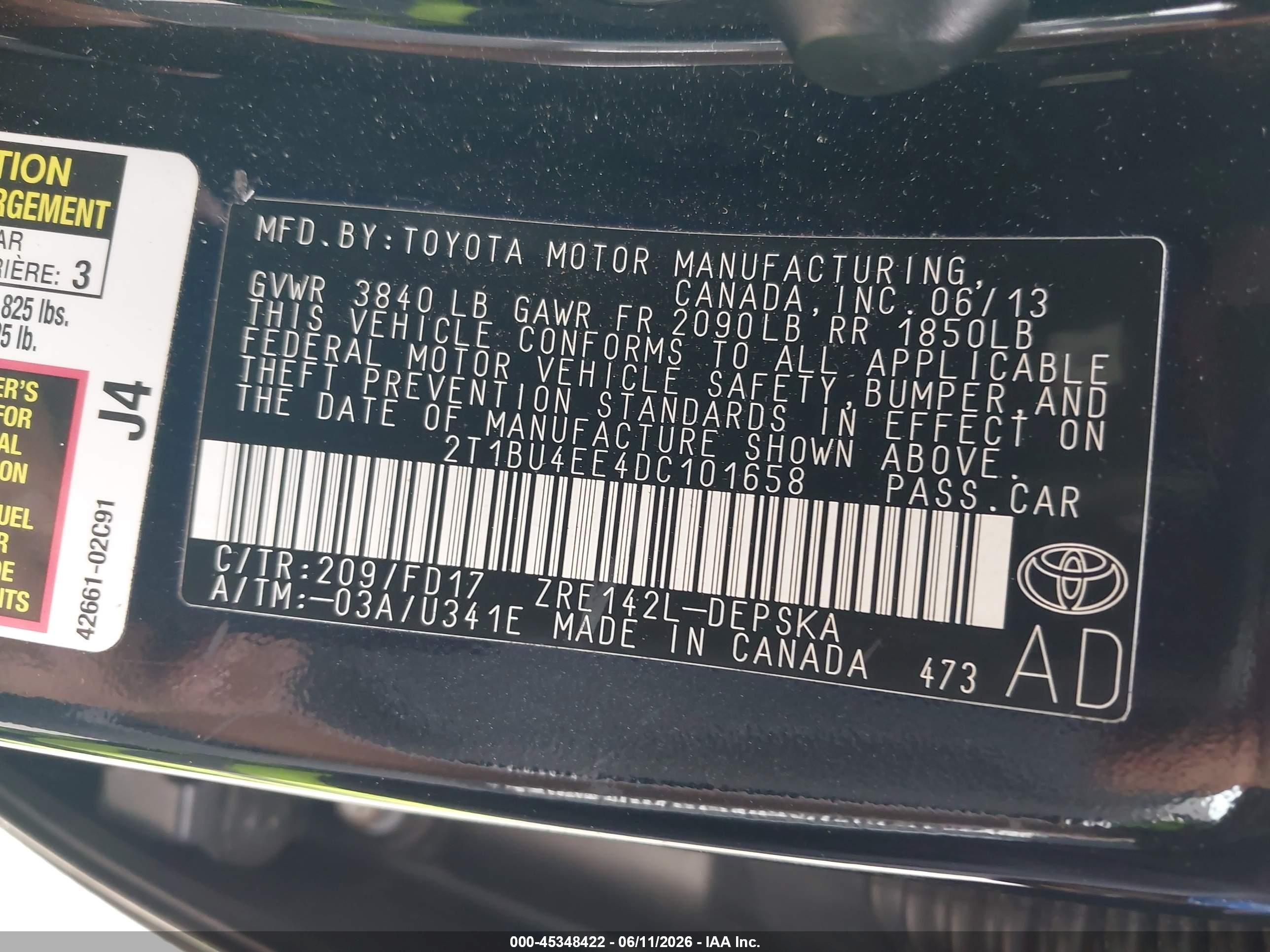 2013 Toyota Corolla S Black vin: 2T1BU4EE4DC101658