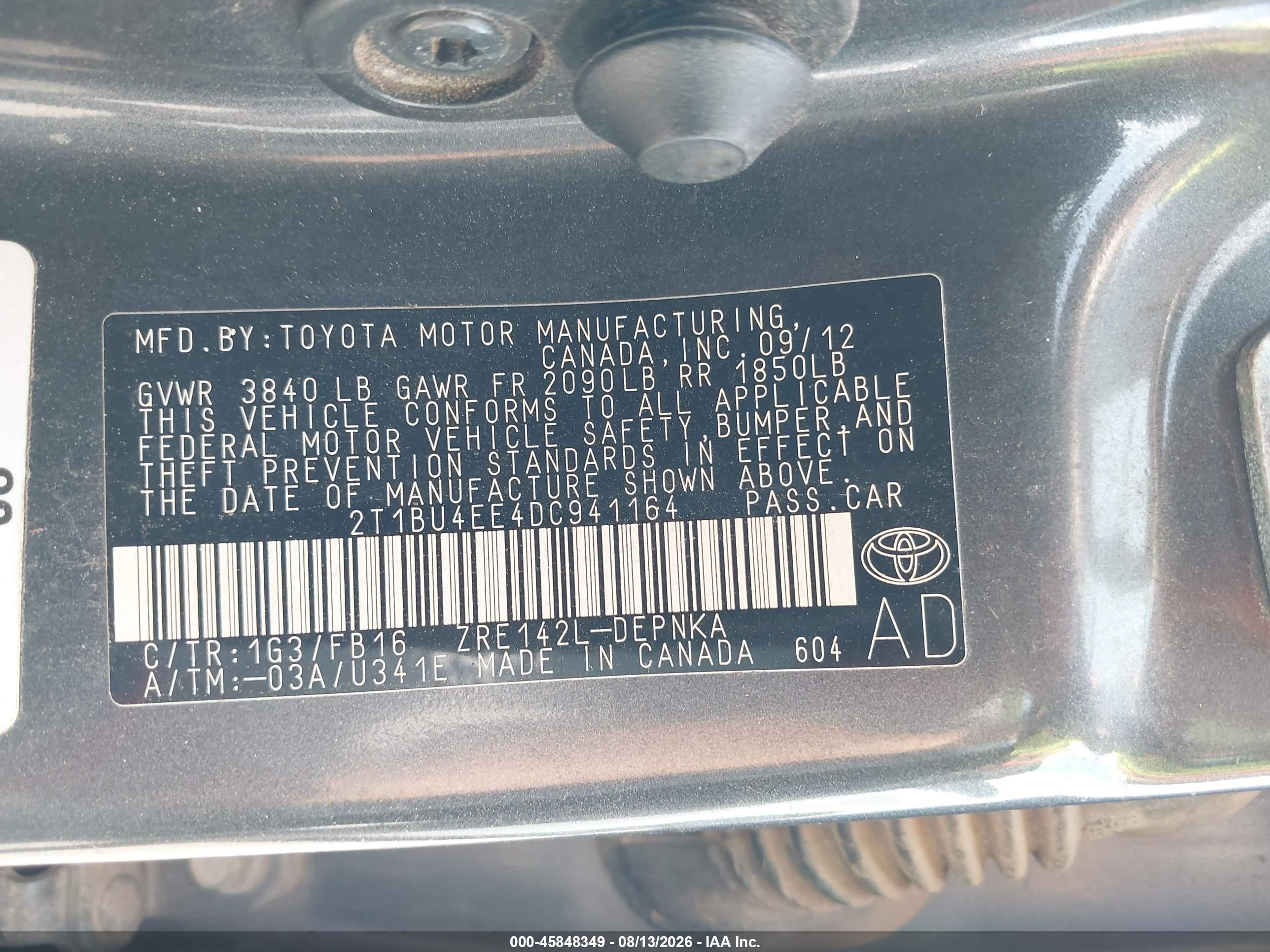 2013 Toyota Corolla Le Gray vin: 2T1BU4EE4DC941164