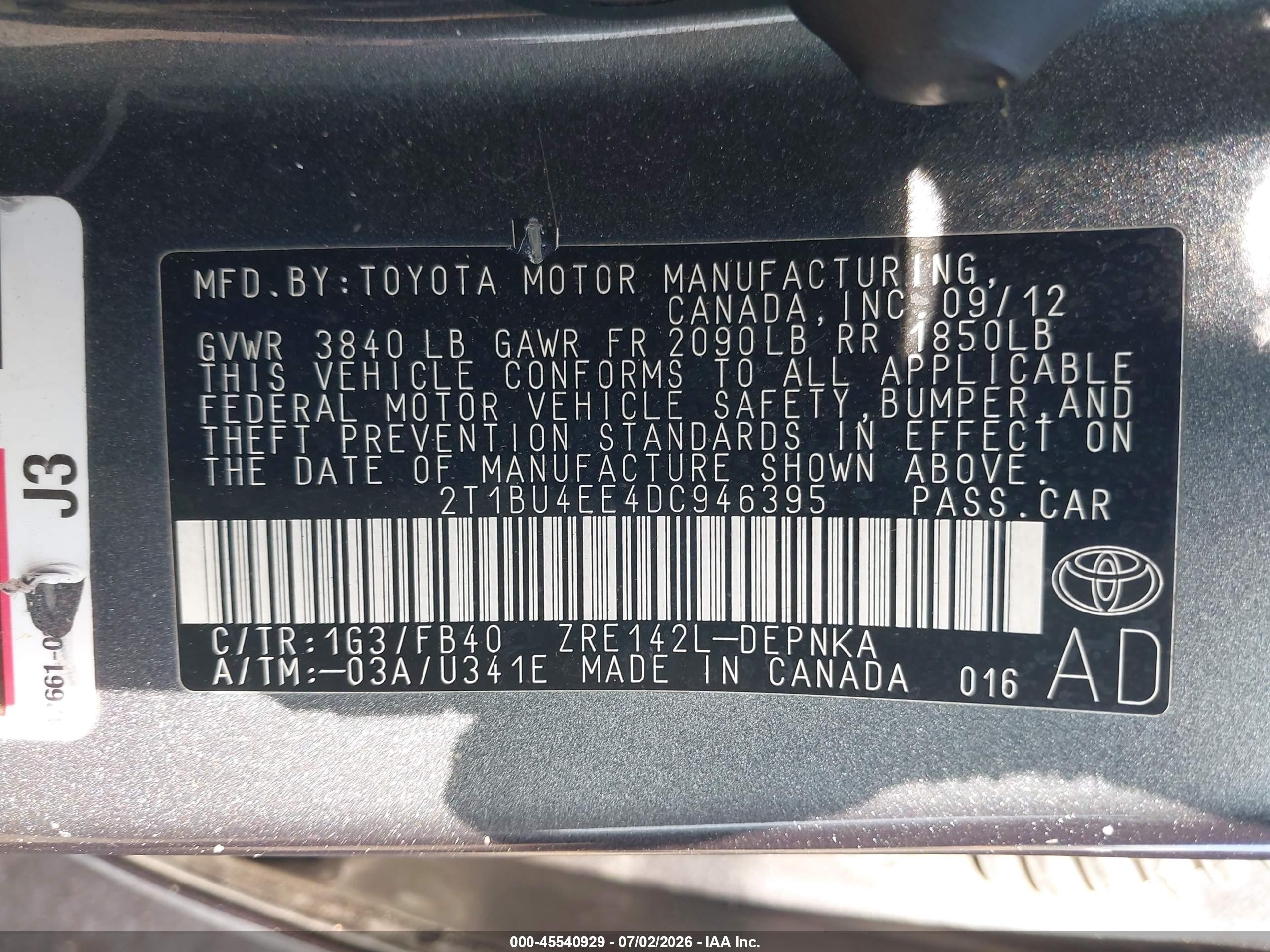 2013 Toyota Corolla Le Серый vin: 2T1BU4EE4DC946395