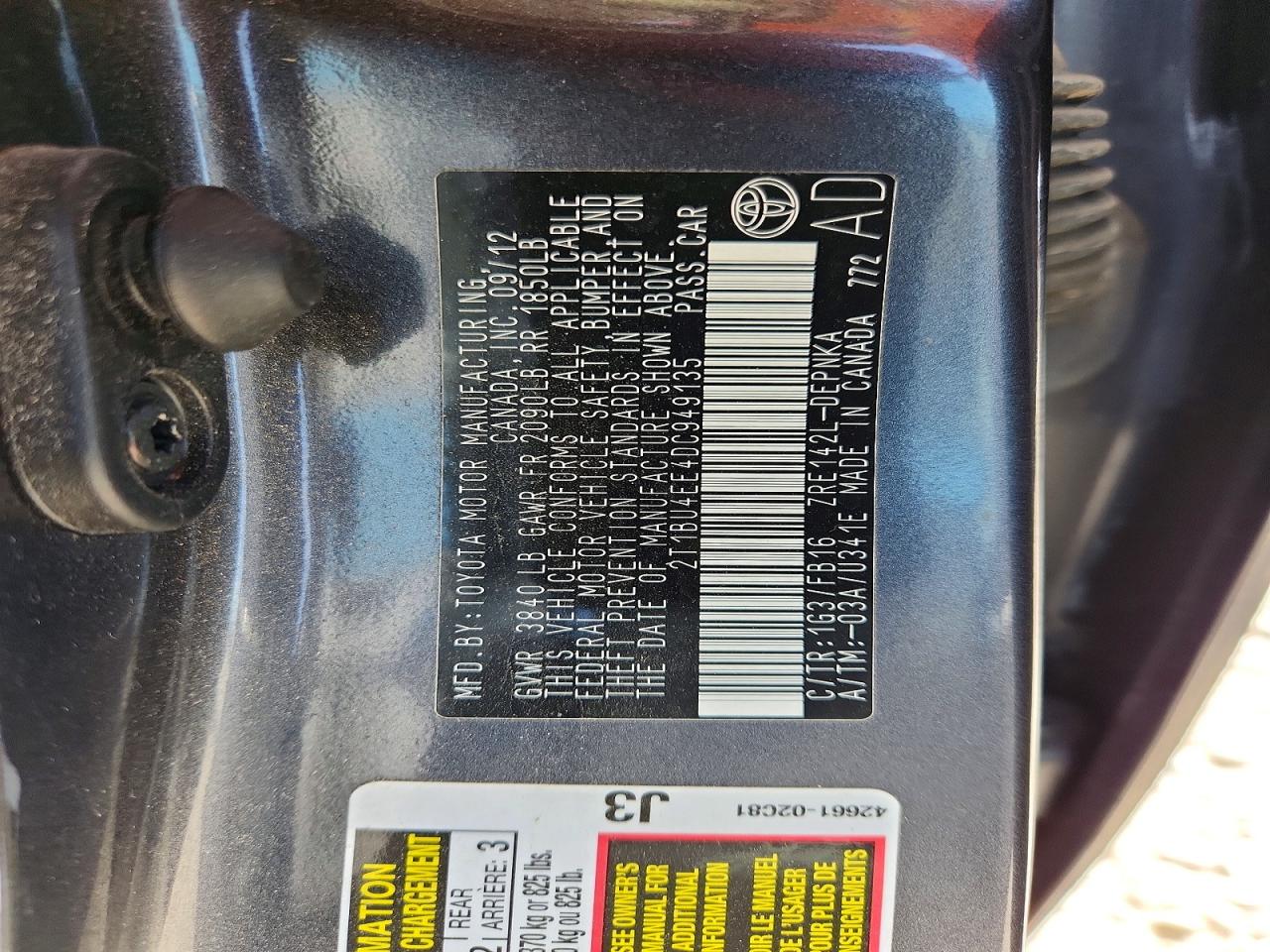 2013 Toyota Corolla Le Gray vin: 2T1BU4EE4DC949135