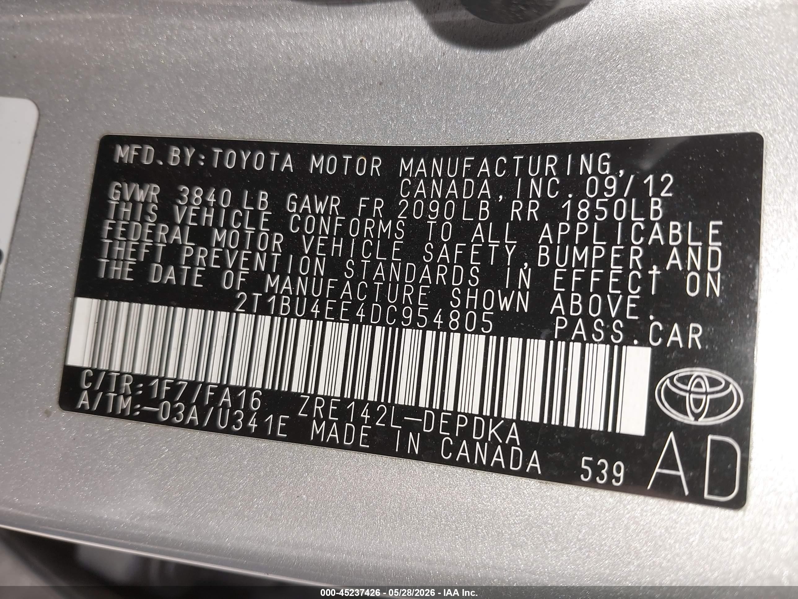 2013 Toyota Corolla L Silver vin: 2T1BU4EE4DC954805